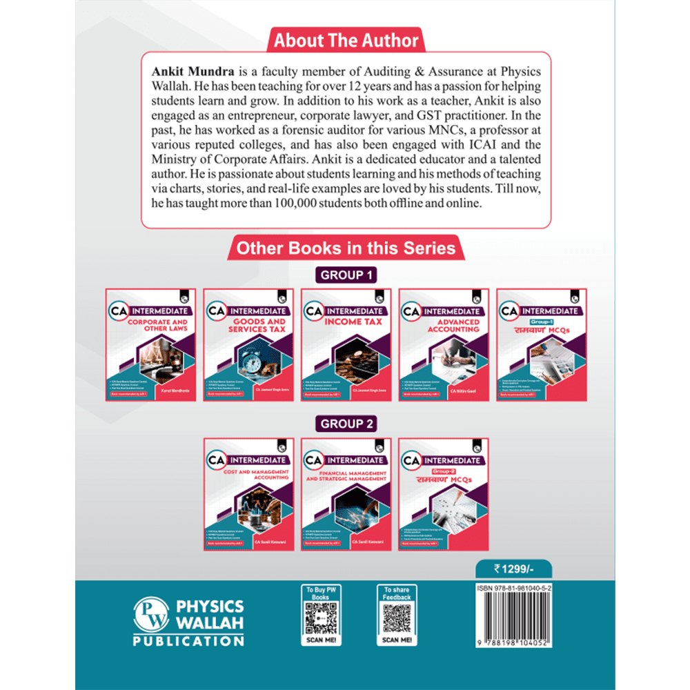 CA Intermediate Group 2 Auditing & Ethics - Ankit Mundra | Covering Theory, MCQs, RTP & MTP and PYQs | Latest Syllabus For May & Sep 2025 Exams | 4th Edition