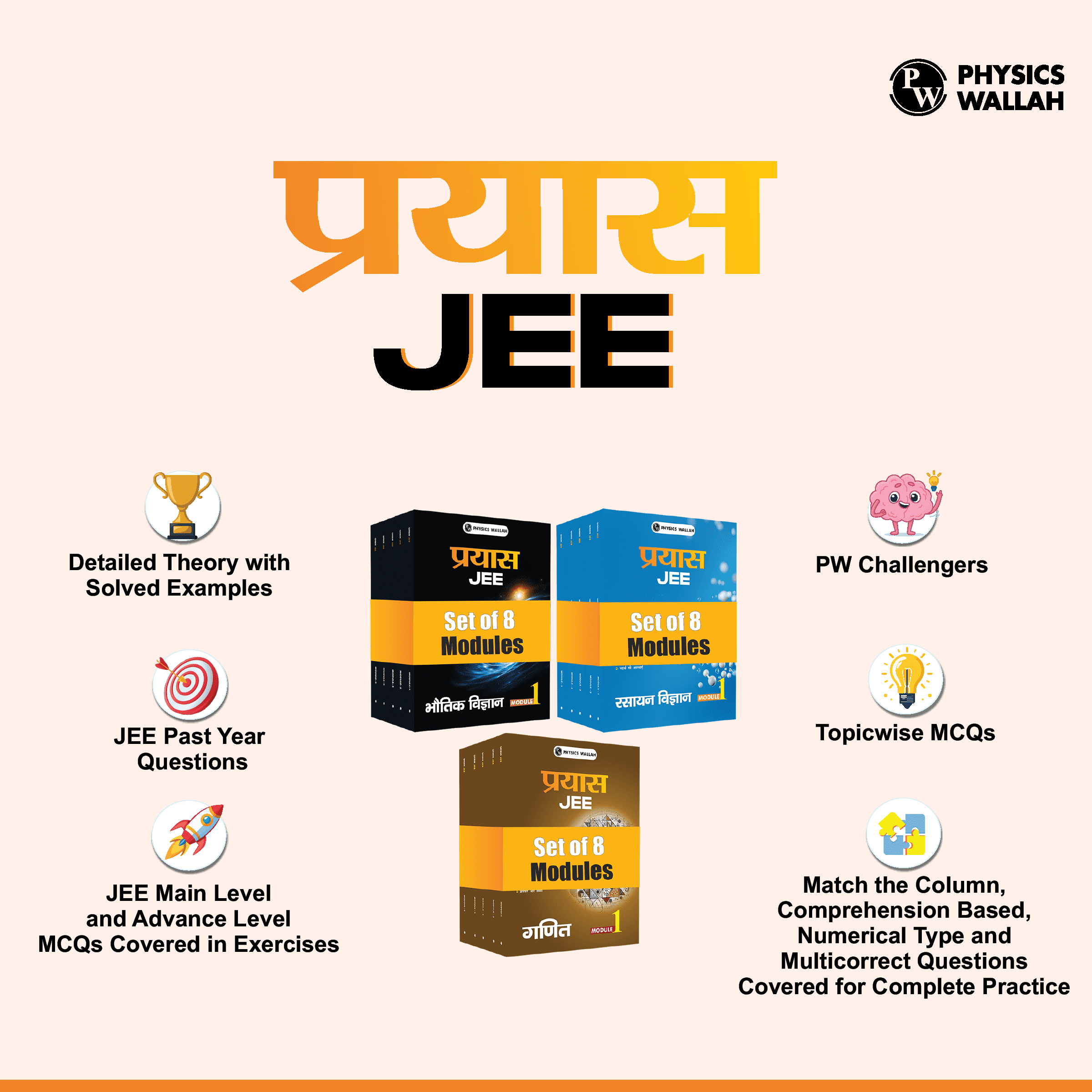 Prayas For JEE Main & Advanced Droppers Hindi Droppers Physics, Chemistry and Mathematics Modules with Solutions Combo Set of 24 Books (2025 Edition)