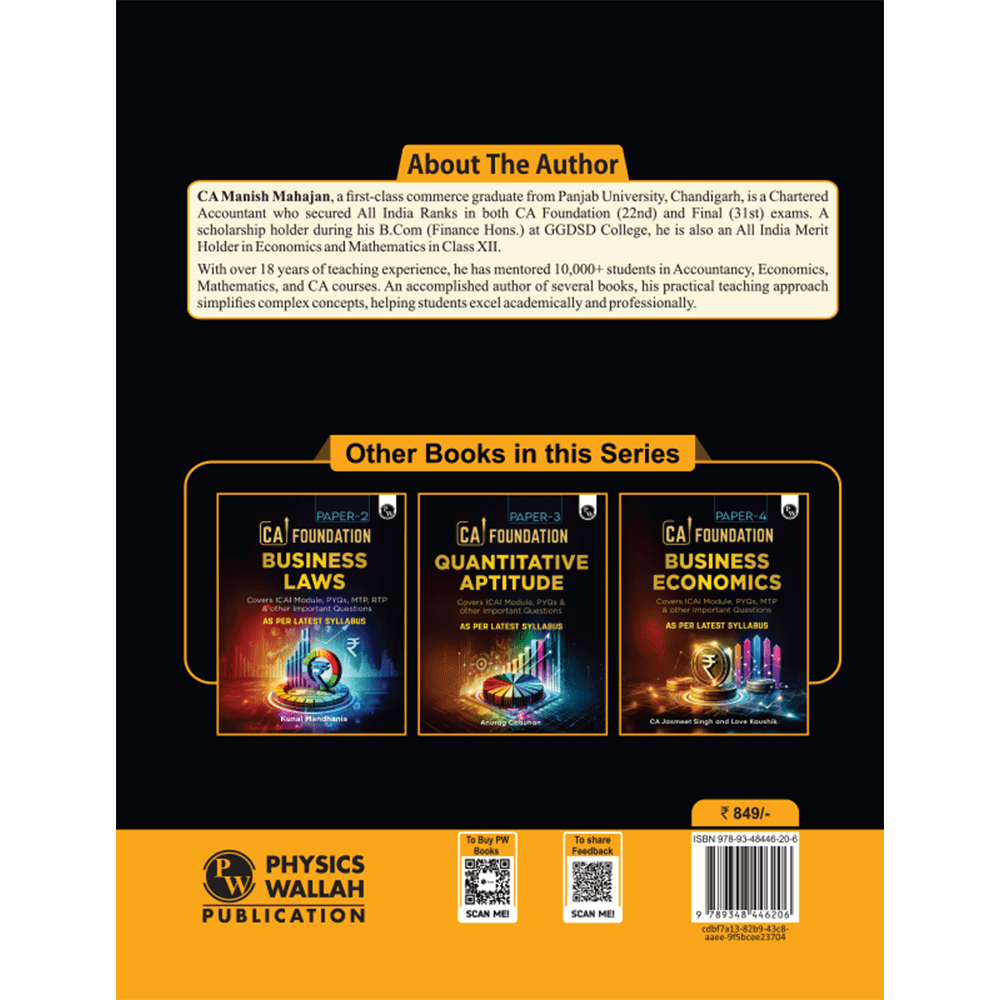 CA Foundation Paper 1- Accounting By Manish Mahajan 3rd Edition | Including PYQs, MTP, RTP and All Important Questions | Latest Syllabus For 2024 Exams