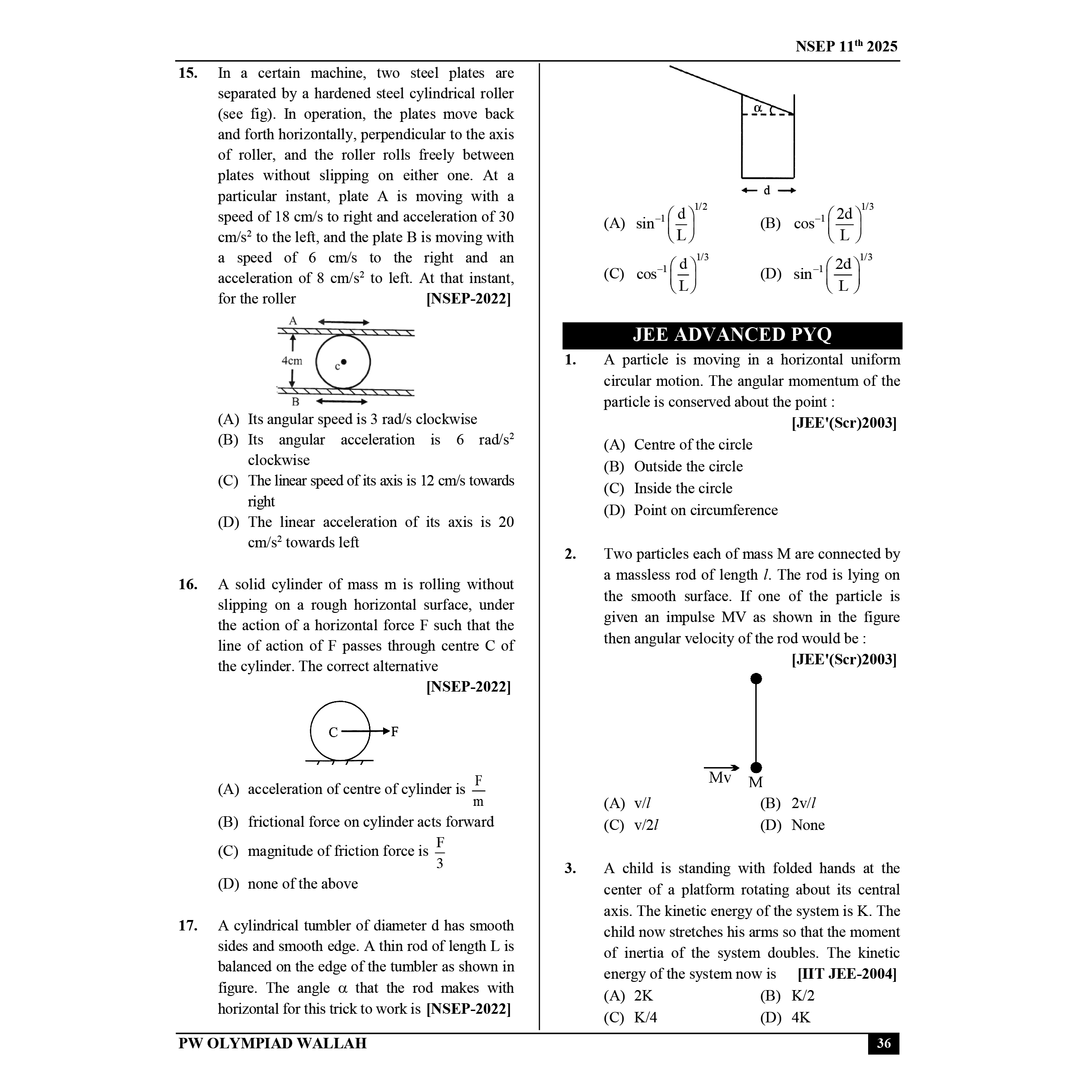 Olympiad Wallah NSEP Class 11 Advanced Physics (Part 2) For JEE & Olympiad 2025 | Practice Questions, PYQ, Detailed Solutions | Ideal For INPhO & IPhO