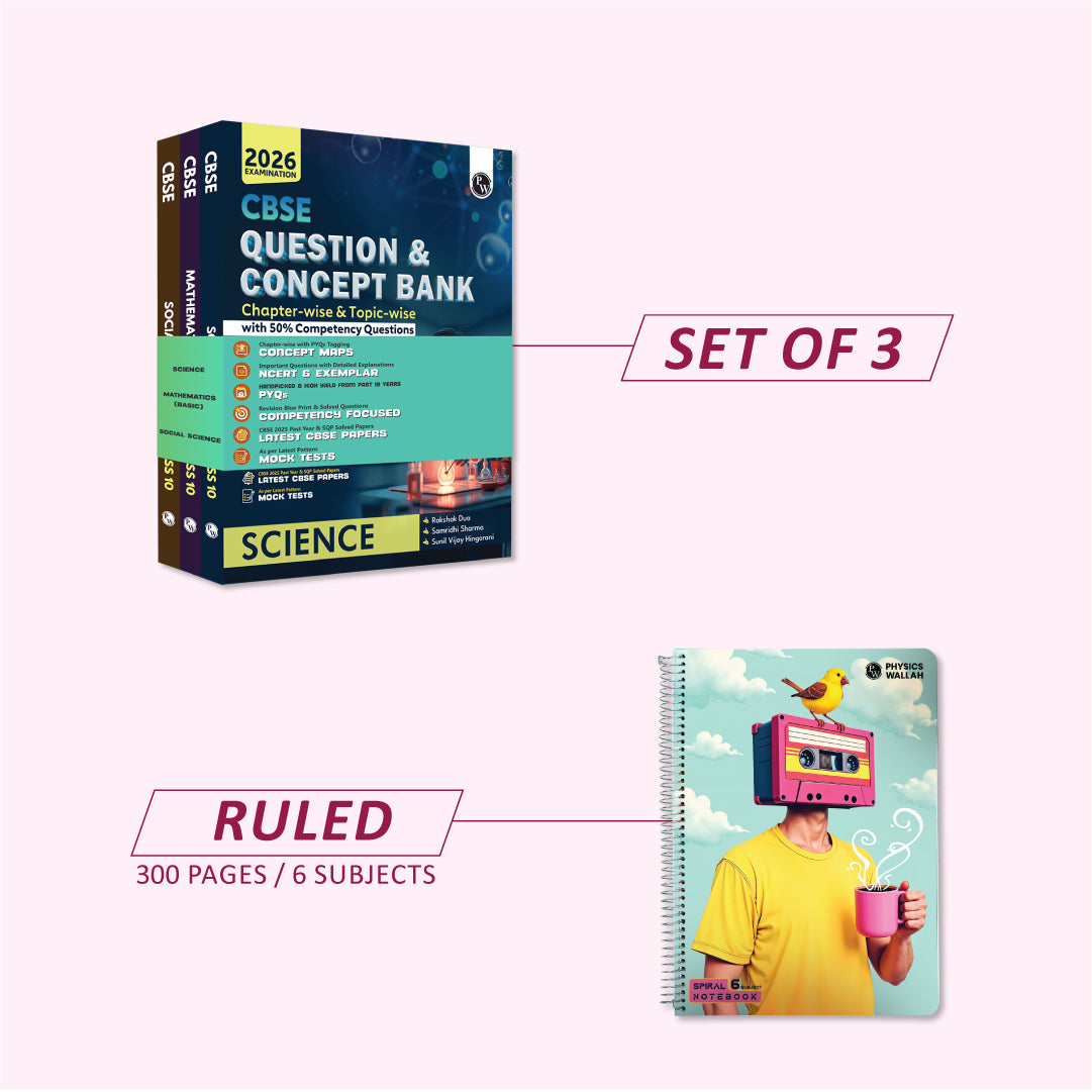 CBSE Question & Concept Bank (QCB) Class 10 Science, Mathematics (Basic) and Social Science Combo Set of 3 Books Chapterwise & Topicwise Solved Questions For 2026 Exams + 300 page spiral notebook