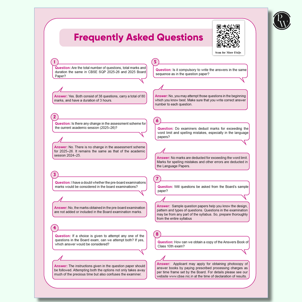 PW 15 CBSE Class 10 Maths Basic Sample Paper for 2026 Board Exam (As Per Latest SQP Dated 30 July 2025) | Mind Maps with 111 Most Probable Questions