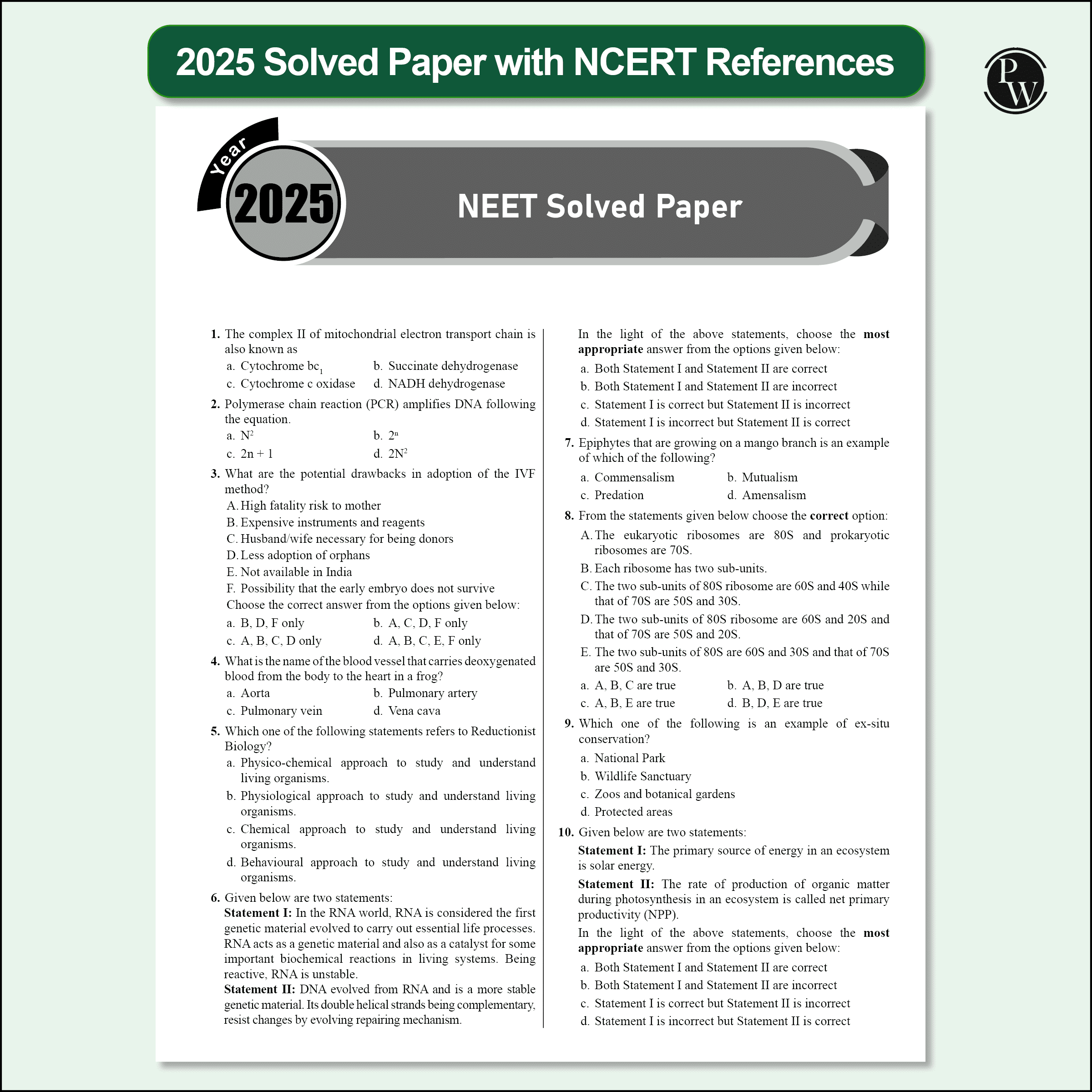 38 Years NEET Previous Year Solved Question Papers Biology PYQ (2025 - 1988) Chapterwise Topicwise Solutions For NEET Exam 2026 with Newly Added Topics