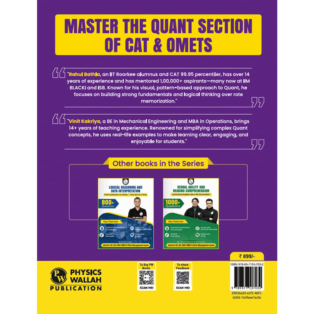 MBAWALLAH Quantitative Aptitude 2000+ Practice Questions By Rahul Bathla & Vinit Kakriya with PYQs, Levelwise Exercises, Solved Examples | Ideal for CAT & OMETs