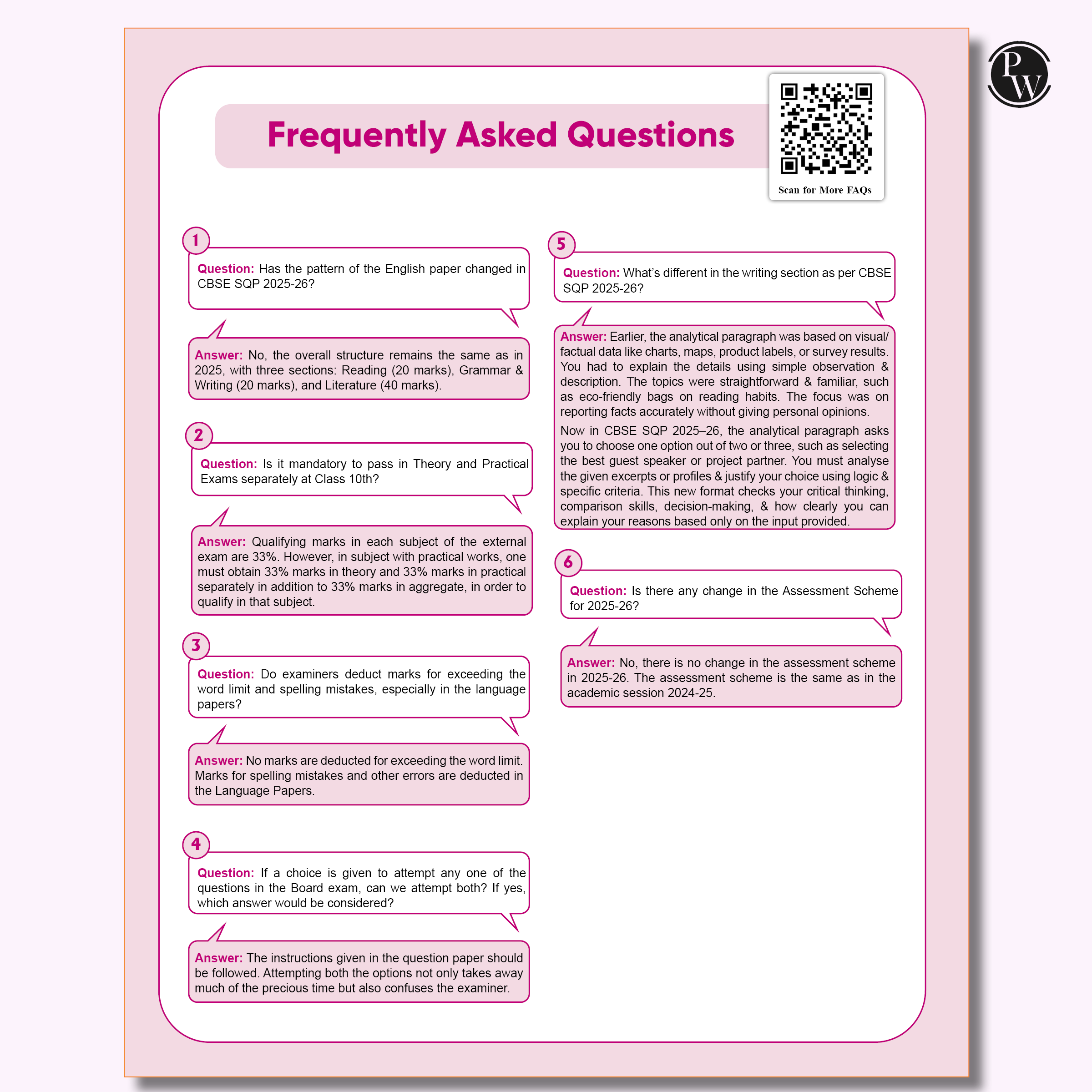 PW 15 CBSE Class 10 Sample Papers English for 2026 Board Exam (As Per Latest SQP Dated 30 July 2025) | Mind Maps with 111 Most Probable Questions
