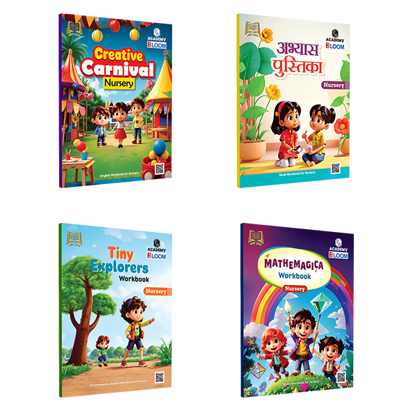 Bloom Nursery Workbook Combo | Total 4 Workbooks (Hindi, English, EVS, Maths) with PERFORATED SHEETS & STICKER ACTIVITY -2024 | NEP 2020 Aligned