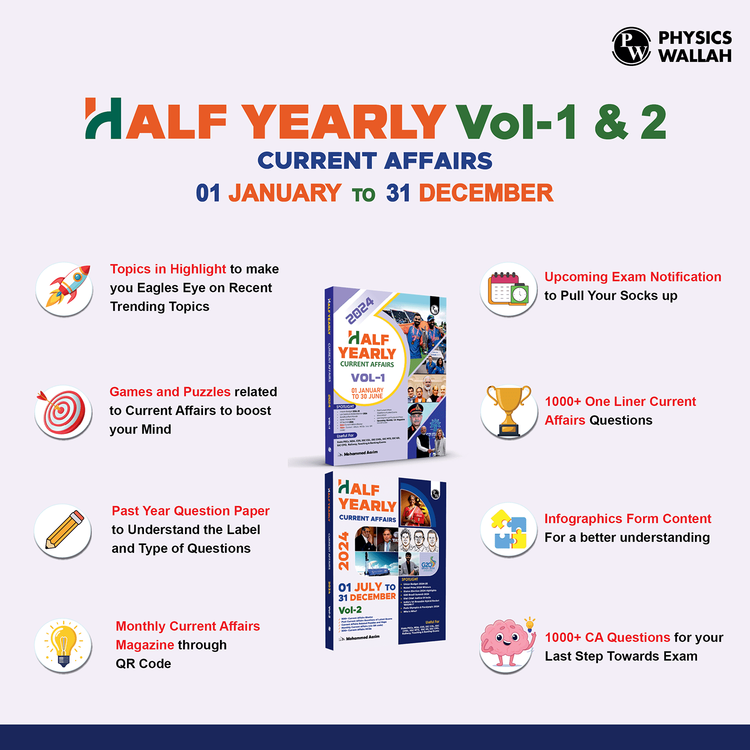 Half Yearly Current Affairs Magazine Vol 1 & 2 Jan to Dec 2024 Combo By Mohammed Aasim Sir | For SSC, Banking, Teaching, Railway, Defence & Other Competitive Exams