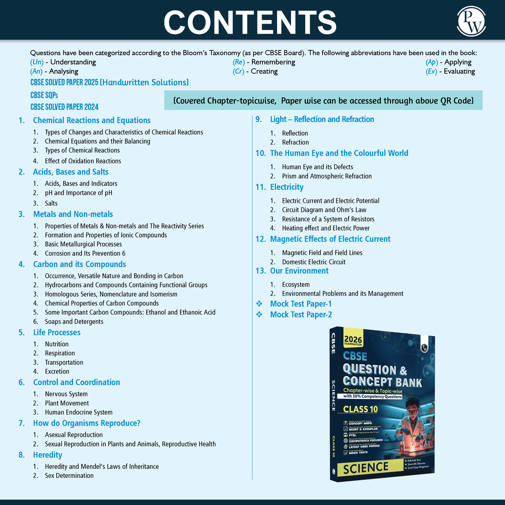 CBSE Question & Concept Bank (QCB) Class 10 Science Chapter-wise and Topic-wise Solved Questions For 2026 Exams with 50% Competency Based Question