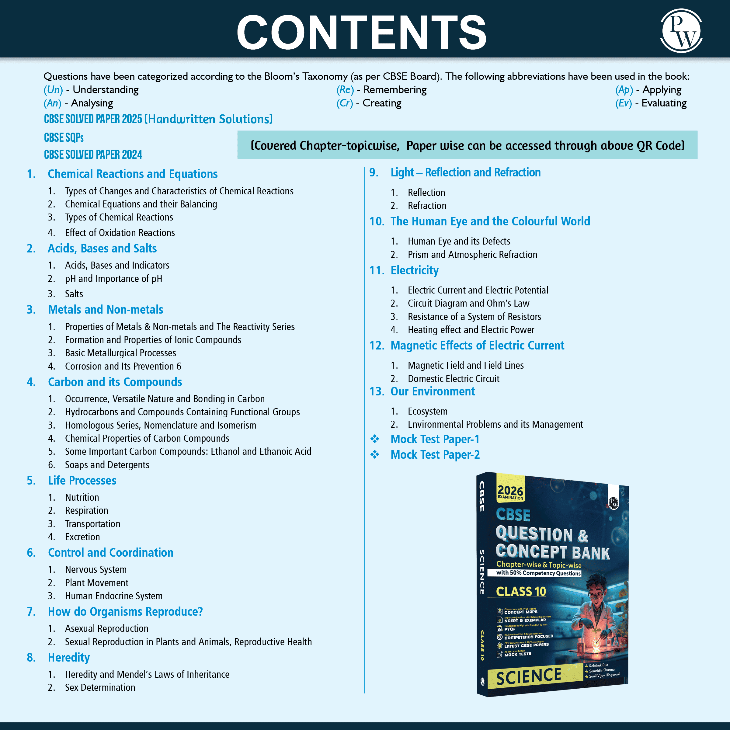 CBSE Question & Concept Bank (QCB) Class 10 Science Chapter-wise and Topic-wise Solved Questions For 2026 Exams with 50% Competency Based Question
