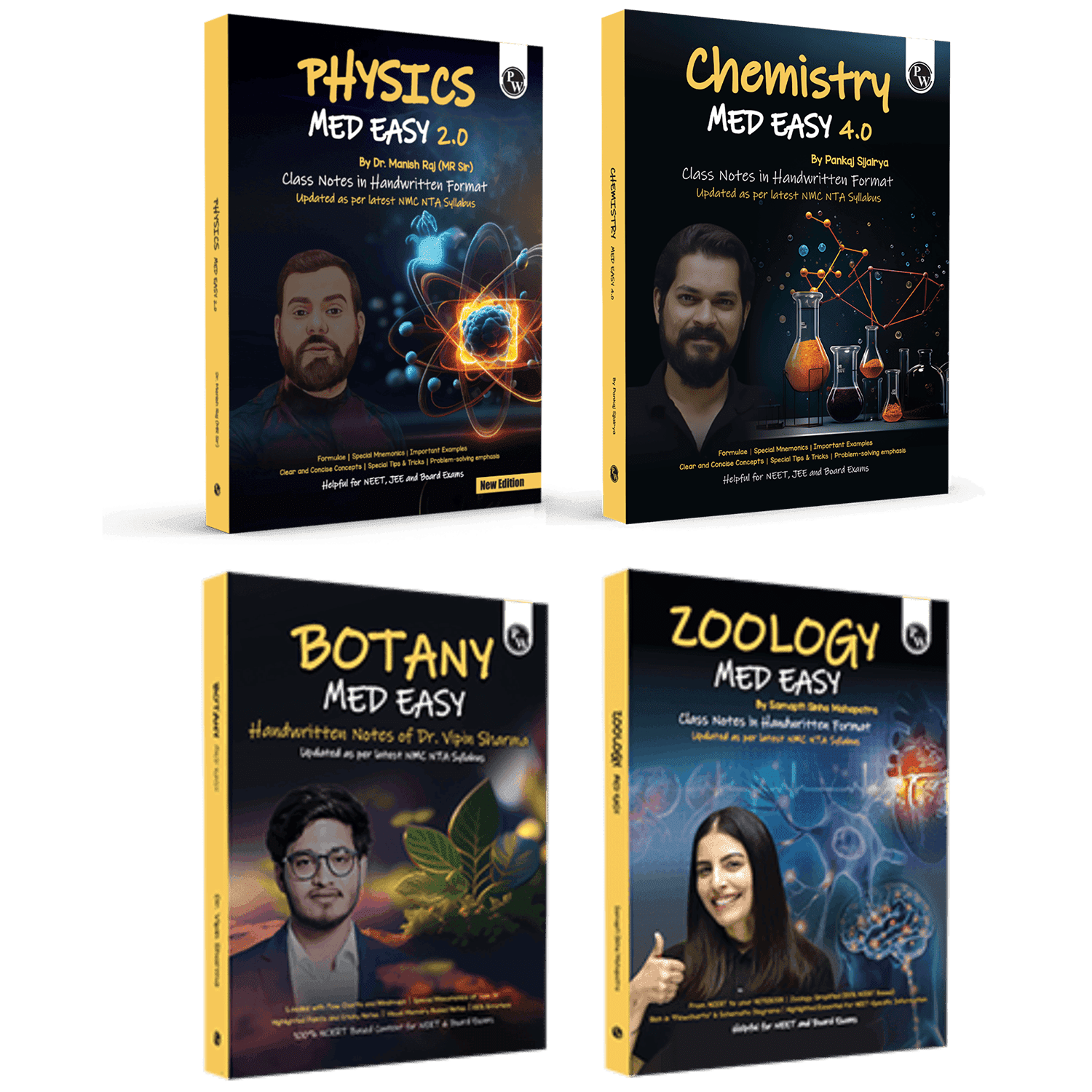 Chemistry, Physics, Botany and Zoology Med Easy Handwritten Notes Combo set of 4 Books | Notes, Formulas, Tips & Tricks for NEET/JEE & Board Exams + + 300 page unruled practice notebook