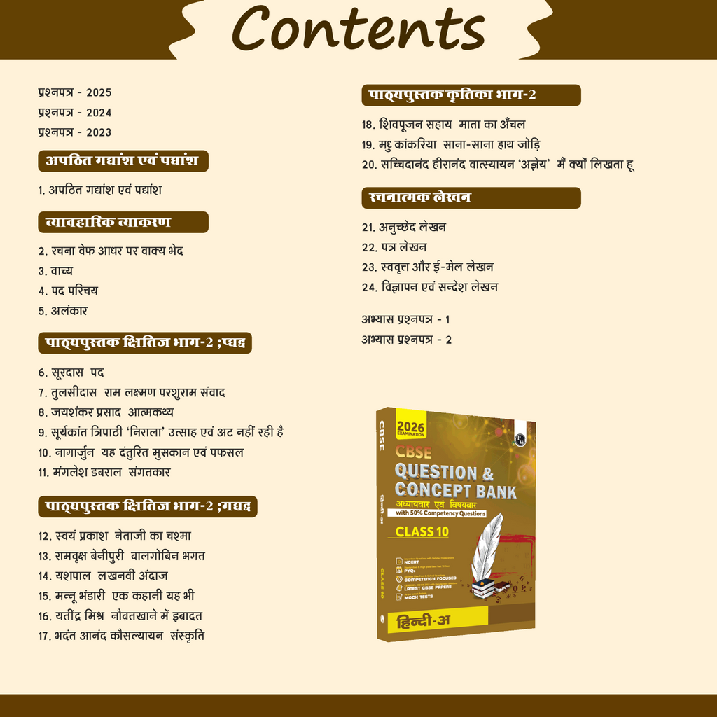 CBSE Question & Concept Bank (QCB) Class 10 Hindi-A Chapter-wise and Topic-wise Solved Questions For 2026 Exams with 50% Competency Based Question