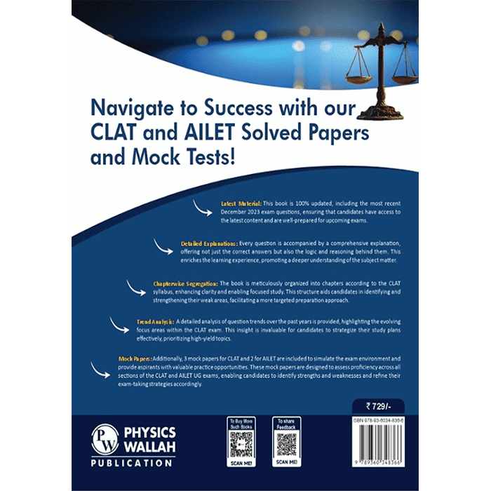 CLAT & AILET 10 Previous Years Solved Papers (2020-2024) Sectionwise and Chapterwise with 5 Mock Tests For 2025 Exam