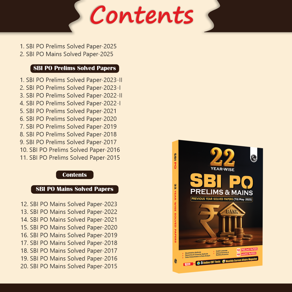 22 SBI PO Prelims & Mains Previous Year Solved Papers (Till May 2025) with 5 Online Mock Tests For 2025-26 Exam | PYQ | Fully Solved | English Edition