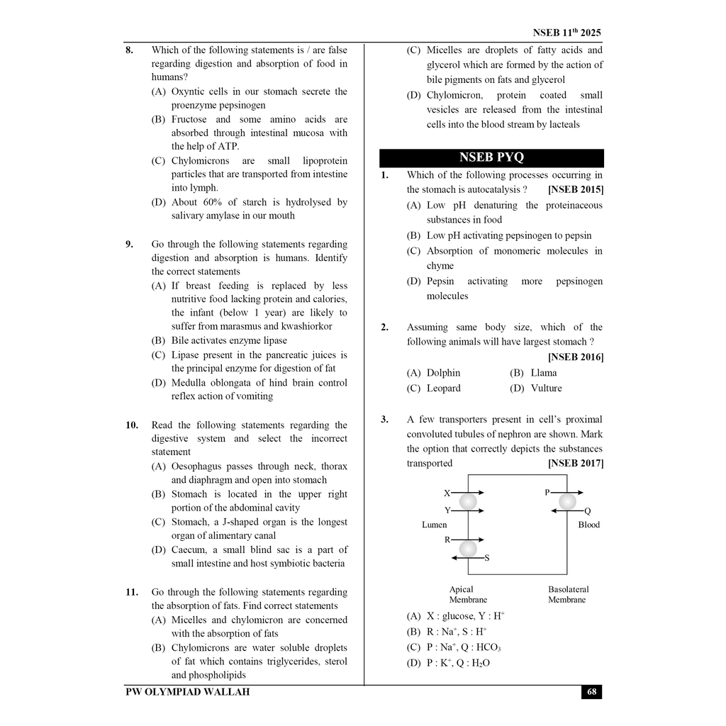 Olympiad Wallah NSEB Class 11 Advanced Biology (Part 1) For Biology Olympiad 2025 | Practice Questions, PYQ, Detailed Solutions | Ideal For INBO & IBO