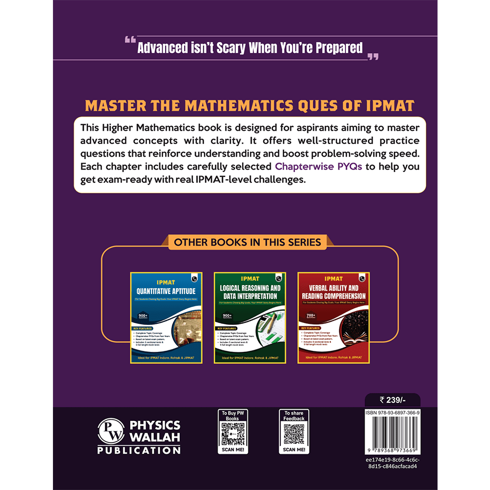 IPMAT Higher Mathematics | Topicwise Coverage | Chapterwise PYQs | 900+ Questions | 5 Sectional Tests & 5 Full Mock Tests For IPMAT & JIPMAT