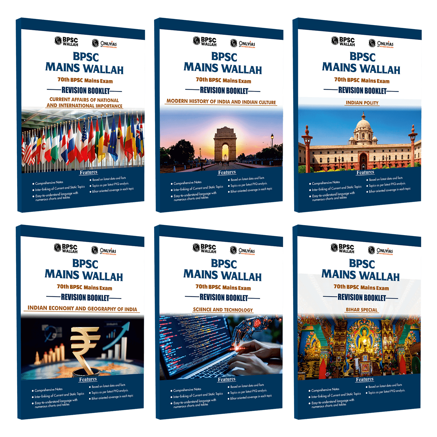 PWONLYIAS BPSC Mains Wallah Revision Booklets Combo Set of 6 Books For 70th BPSC Prelims Exam 2025 Latest Edition | Comprehensive Notes | Latest PYQ Analysis