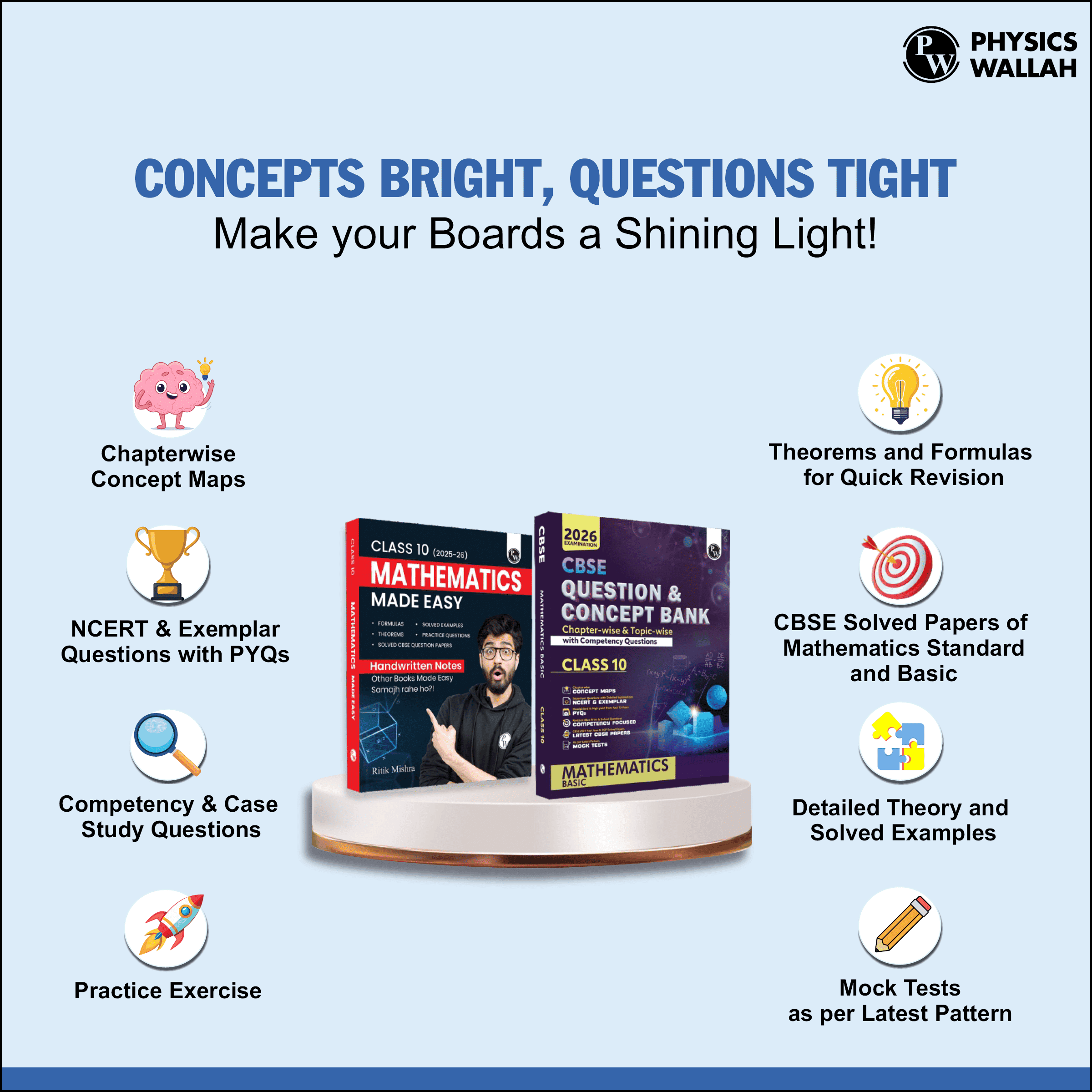 CBSE Class 10 Mathematics Made Easy Handwritten Notes with Question & Concept Bank (QCB) Maths (Basic) By Ritik Mishra Combo Set of 2 Books For 2025-2026 Board Exams