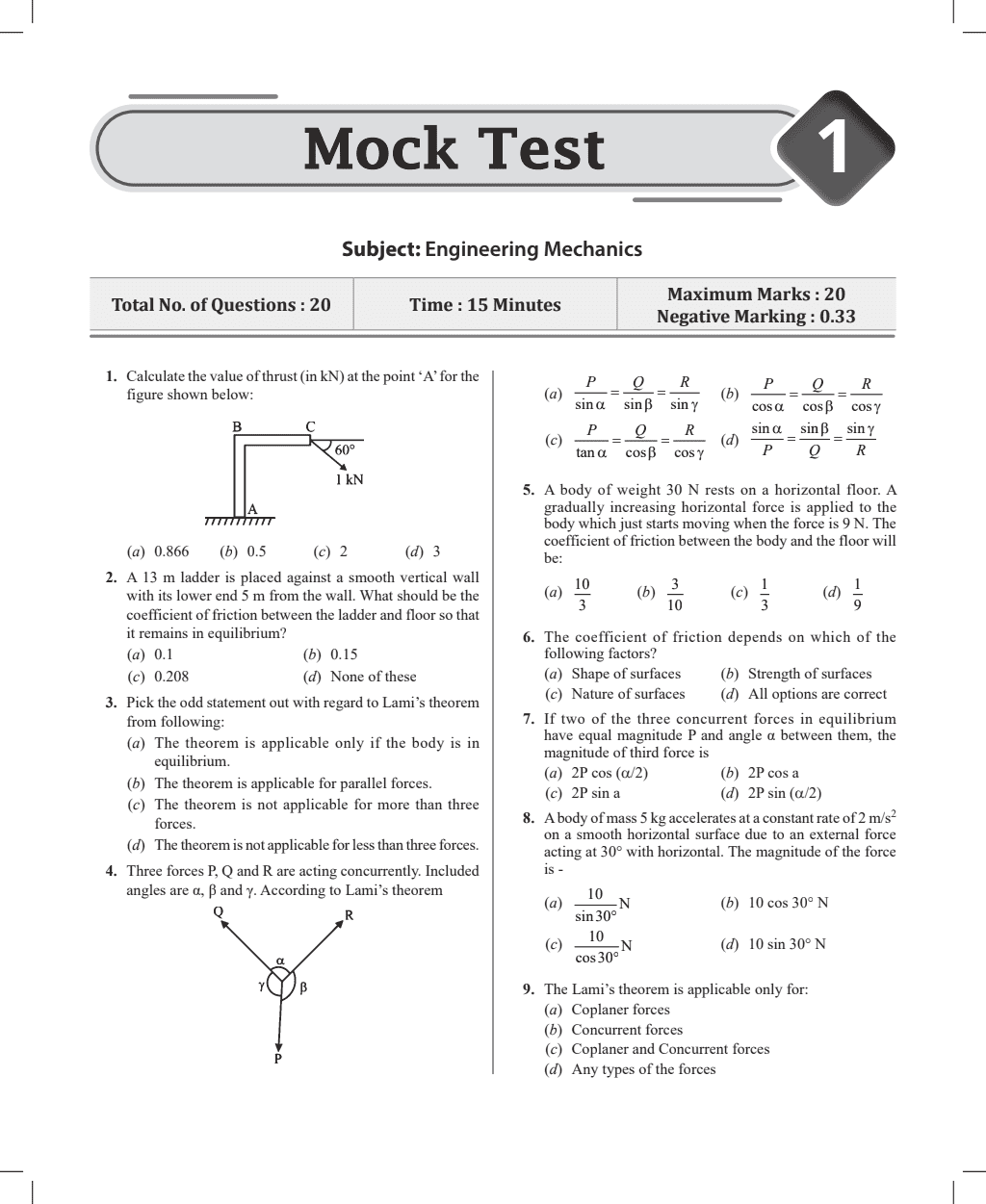 SSC JE Mock Test Mechanical Paper- I, 9 Subject wise Mock tests and 5 Full length Tests, Fresh 1200+ Questions based on new SSC JE exam pattern