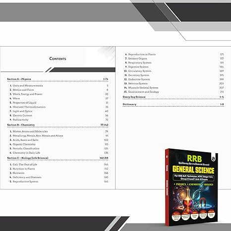 RRB General Science for RRB ALP, Technician, NTPC Stage 1 & 2, Group D Level 1 and JE Exams 2024 I Chapterwise theory with exercise I PYQs I English Editions
