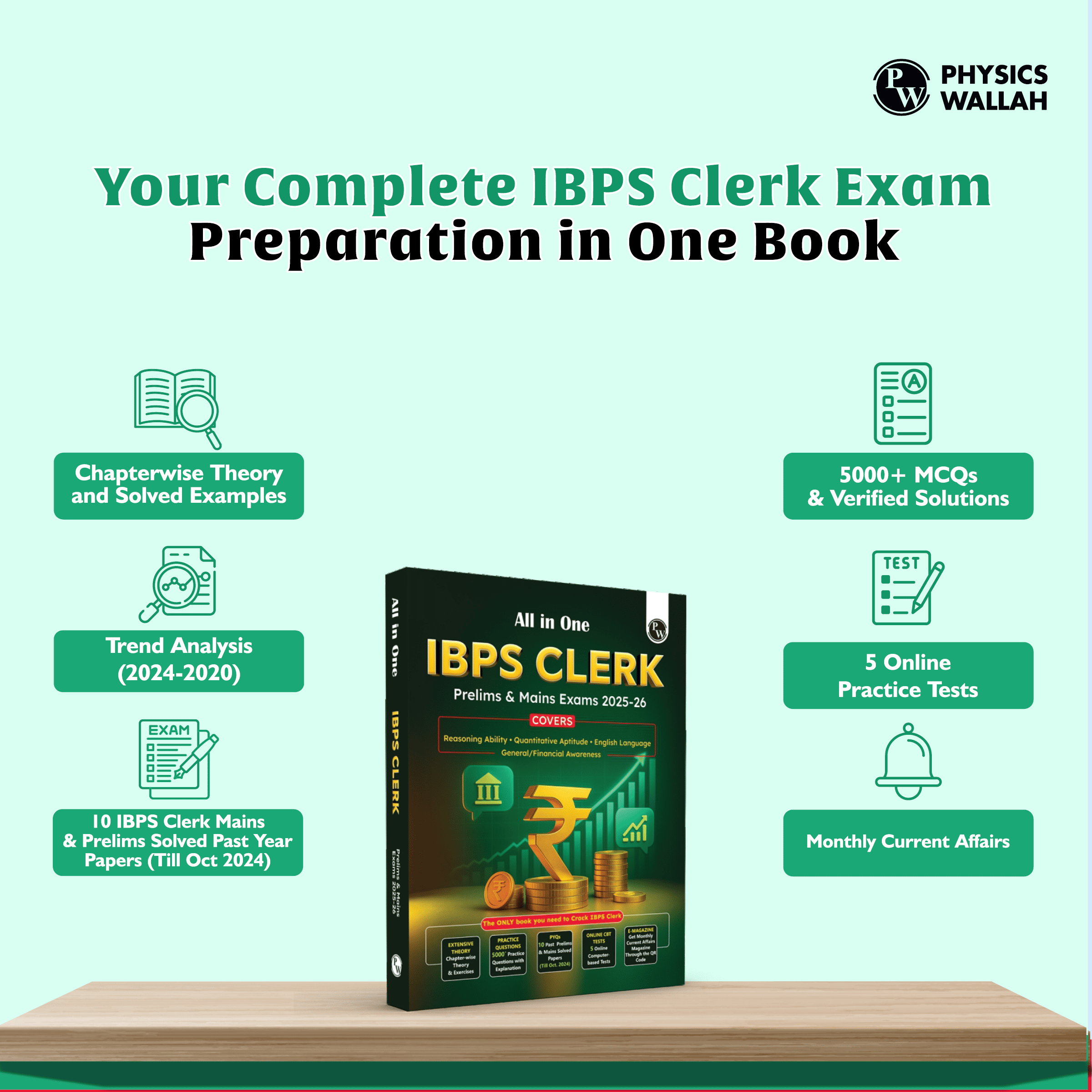 All in One IBPS Clerk Prelims & Mains Exams 2025-26 | Chapterwise Theory and Exercises | 10 Previous Solved Papers (Till Oct 2024) and 5 Online CBT Tests English Edition