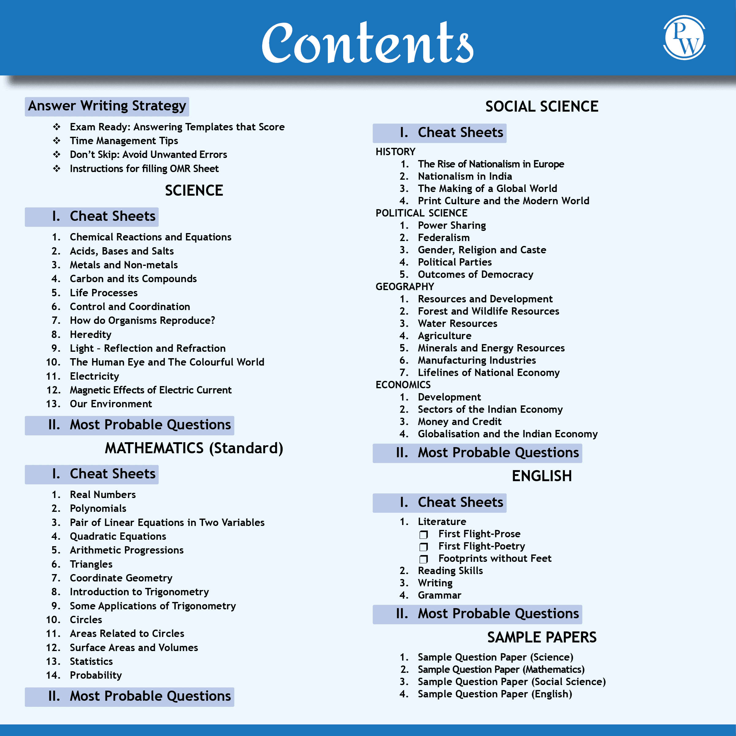 End Game For CBSE Class 10 Board 2025 Exams Science, Maths, English, Social Science | Answer Writting Tips, Cheat Sheets with PYQs Mapping, Selected Most Probable Questions