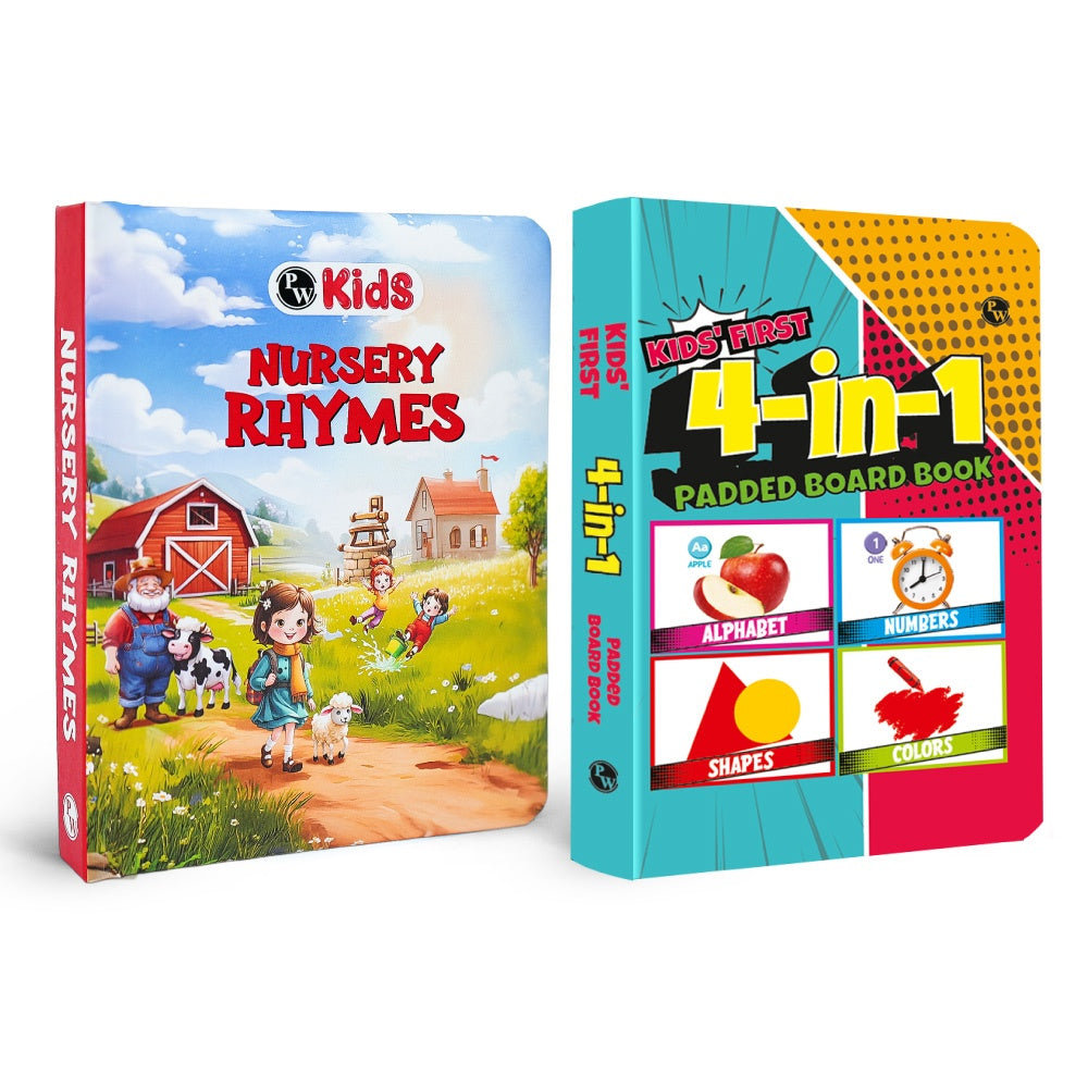 Kids' Padded Board Books Nursery Rhymes & 4-in-1 Combo Set of 2 Books l Colorful Illustrated Nursery Rhymes l Colors, Shapes, Alphabet, Numbers Picture Books