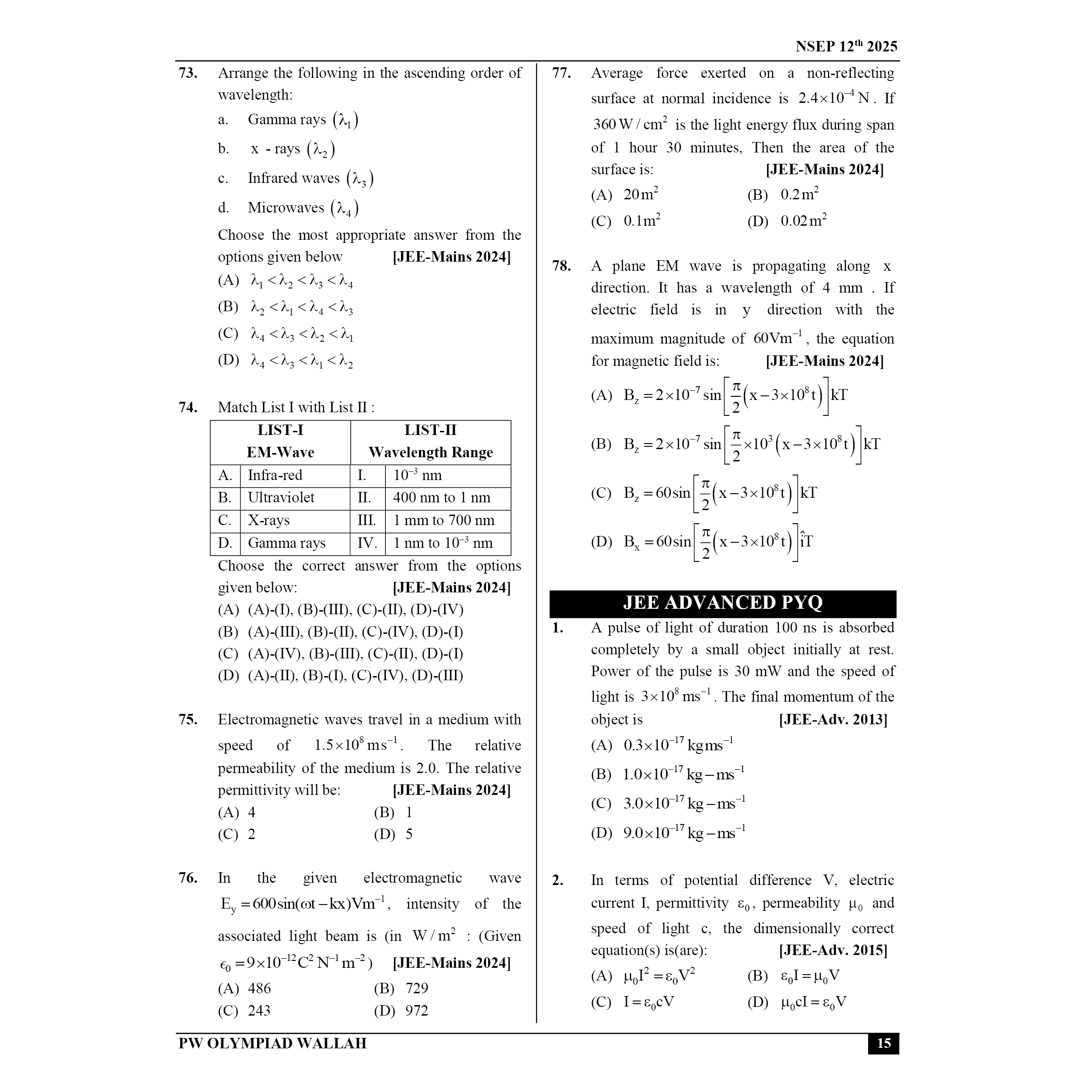 Olympiad Wallah NSEP Class 12 Advanced Physics (Part 2) For JEE & Olympiad 2025 | Practice Questions, PYQ, Detailed Solutions | Ideal For INPhO & IPhO