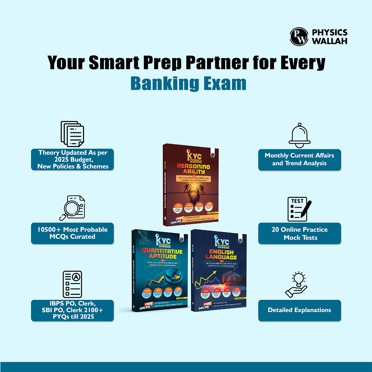 KYC Quantitative Aptitude, Reasoning Ability and English Language Combo Set of 3 Books For SBI PO, Clerk, IBPS PO, Clerk, RRB, PO, Clerk, RBI & Other Banking Exams 2025- 26