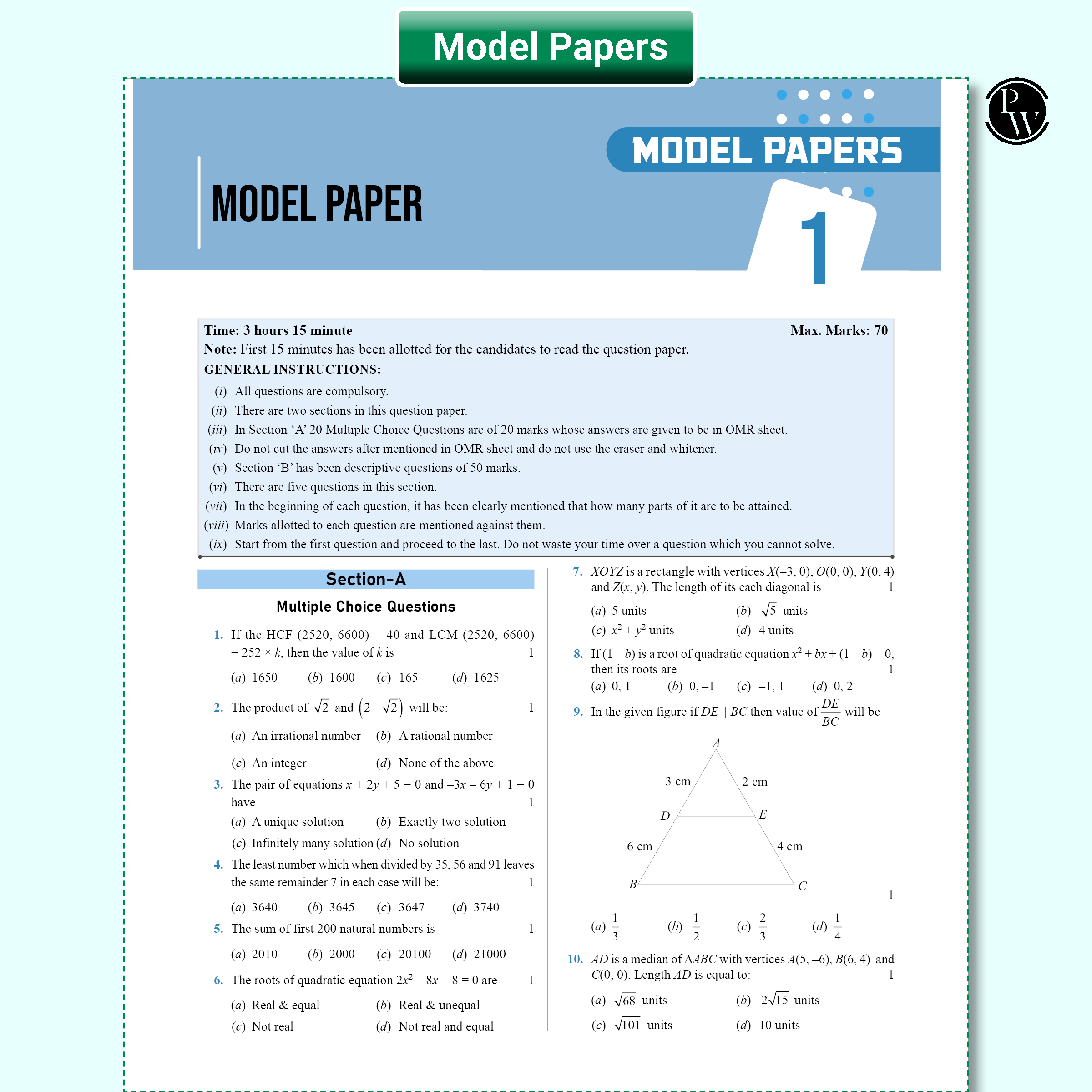UP Board Phod Class 10 Maths Question Bank Chapterwise with 14 Mind Maps and PYQs For 2026 Board Exam | 100 Most Probable Questions and Model Papers with OMR Sheet