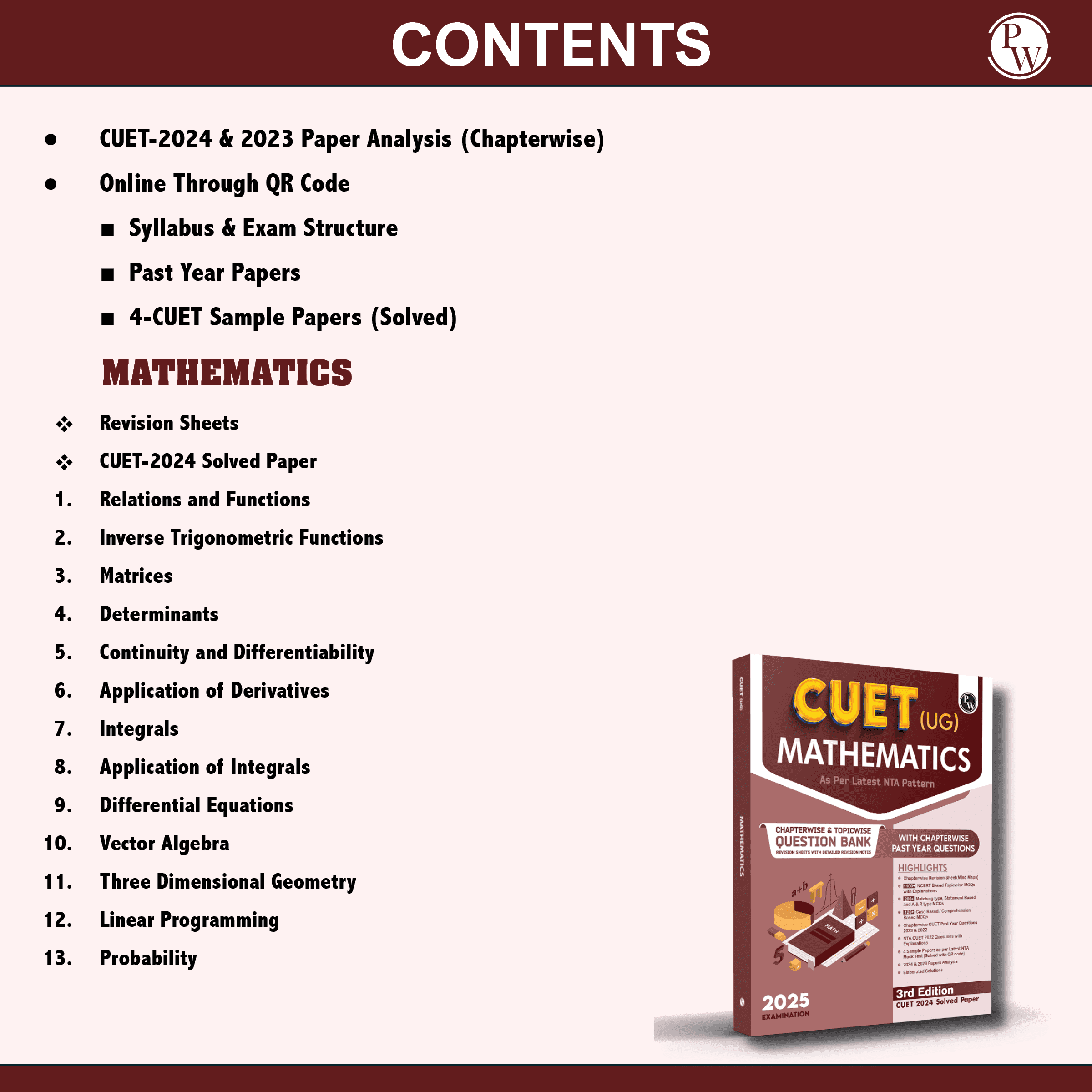 CUET (UG) Mathematics 2025 Chapterwise & Topicwise Question Bank with Past Year Questions (PYQs upto 2024) and Mock Tests l Chapterwise Revision Sheets