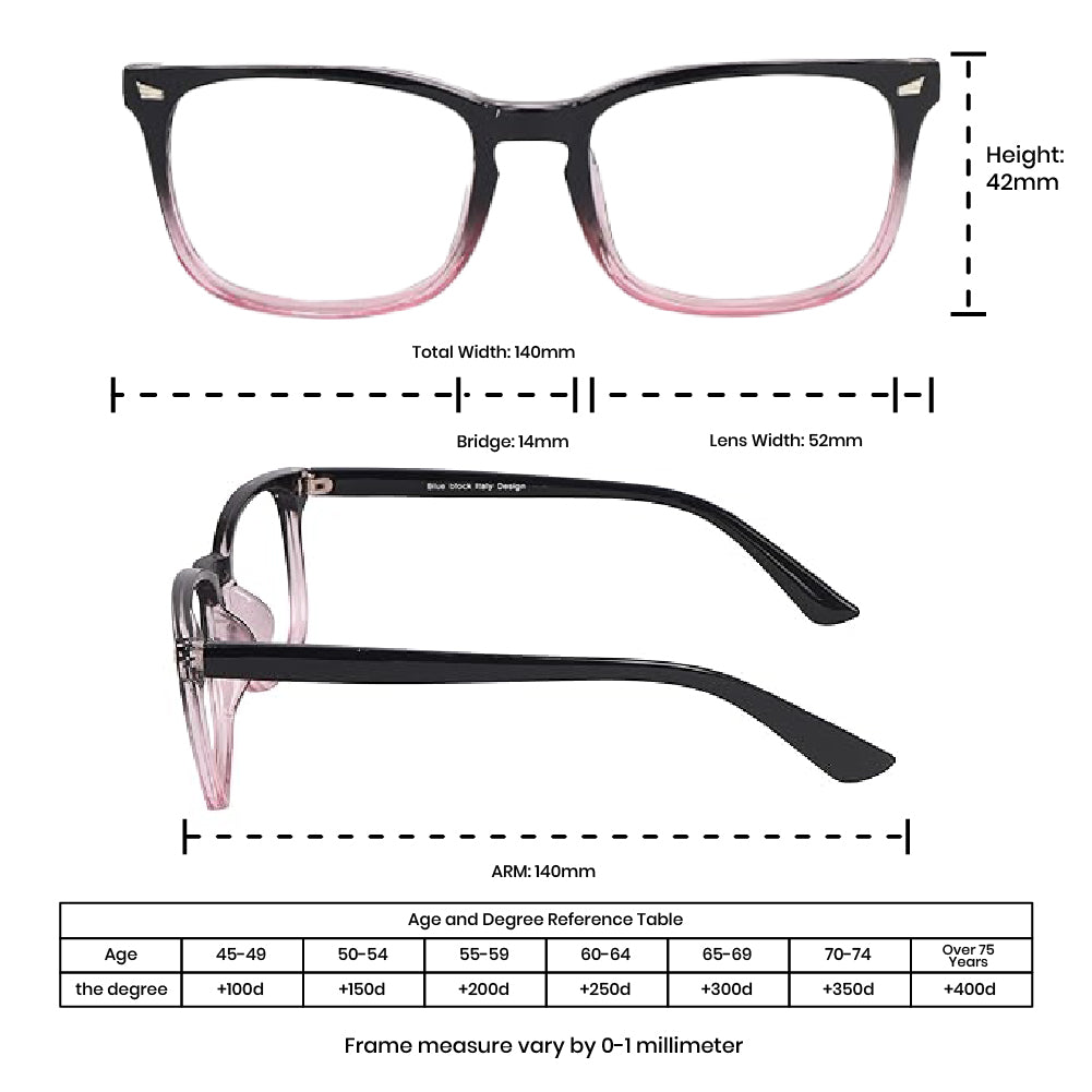 PW NAZARIYA Blue Ray Protection Glasses | Stylish Zero Power Glasses for Men & Women | UV Filter Glasses | Computer Glasses for Eye Protection | Lightweight | Black and Pink Tone