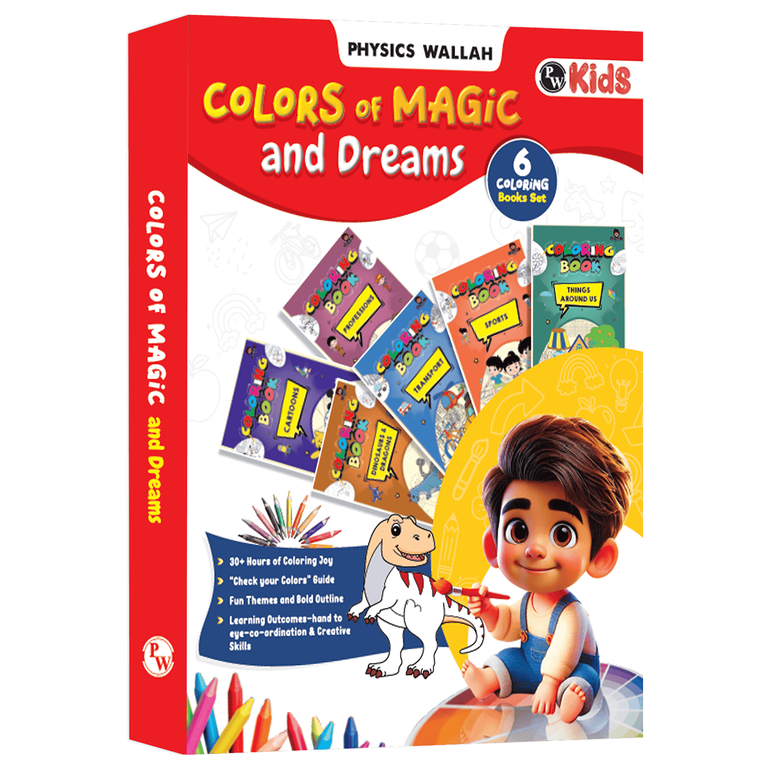 Copy Colour Book For Kids Set of 6 Books - Professions, Sports, Things Around Us, Transport, Flowers, Dinosaurs & Dragons | 2 to 6 Years Old | Ideal Birthday Gift Set for Kids