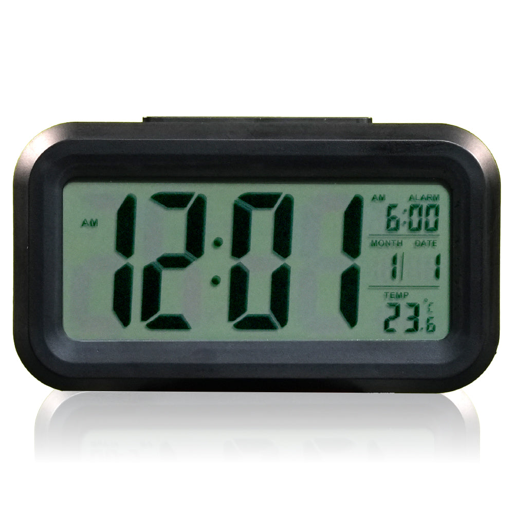 Alarm Clock with Automatic Sensor, Date and Temperature Display, Table Clock for Students, Home, Office, Corporate Use (Black Digital)