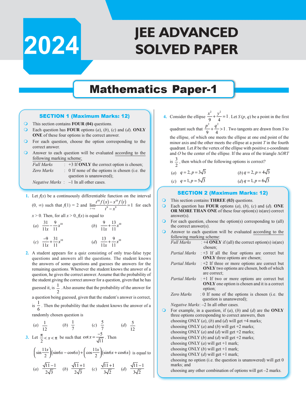 47 Years Mathematics Chapterwise and Topicwise Solved Papers PYQ of JEE Advanced 1978 to 2024
