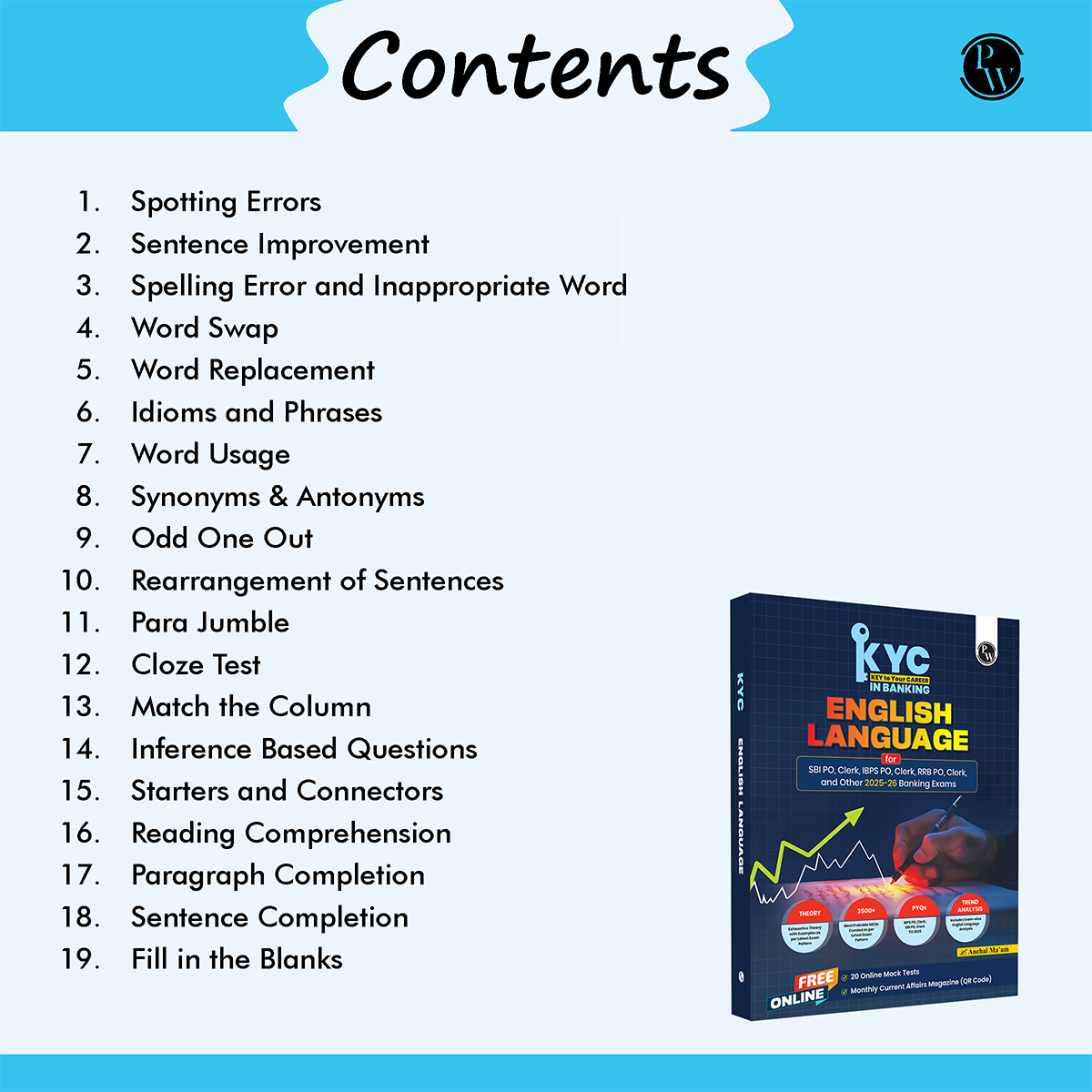 KYC English Language | Chapterwise Theory, Exercise, Past Year Questions (PYQ) By Anchal Sharma For SBI PO, Clerk, IBPS PO, Clerk, RBI & Other Banking Exams 2025- 26 | Free 20 Online Tests