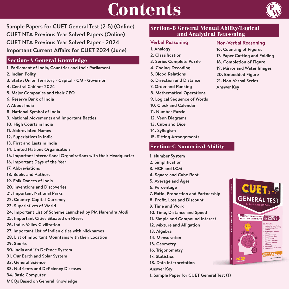 CUET (UG) General Test 2025 Chapterwise & Topicwise Question Bank with Past Year Questions and Mock Test