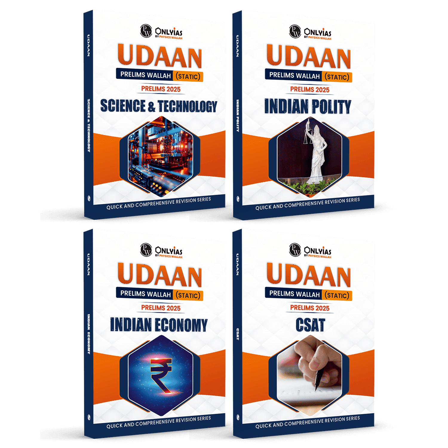 UDAAN (Prelims Wallah Static) Science & Technology, Indian Polity, Economy, CSAT Combo Set of 4 Books For 2025 Exams | Quick and Comprehensive Revision Series