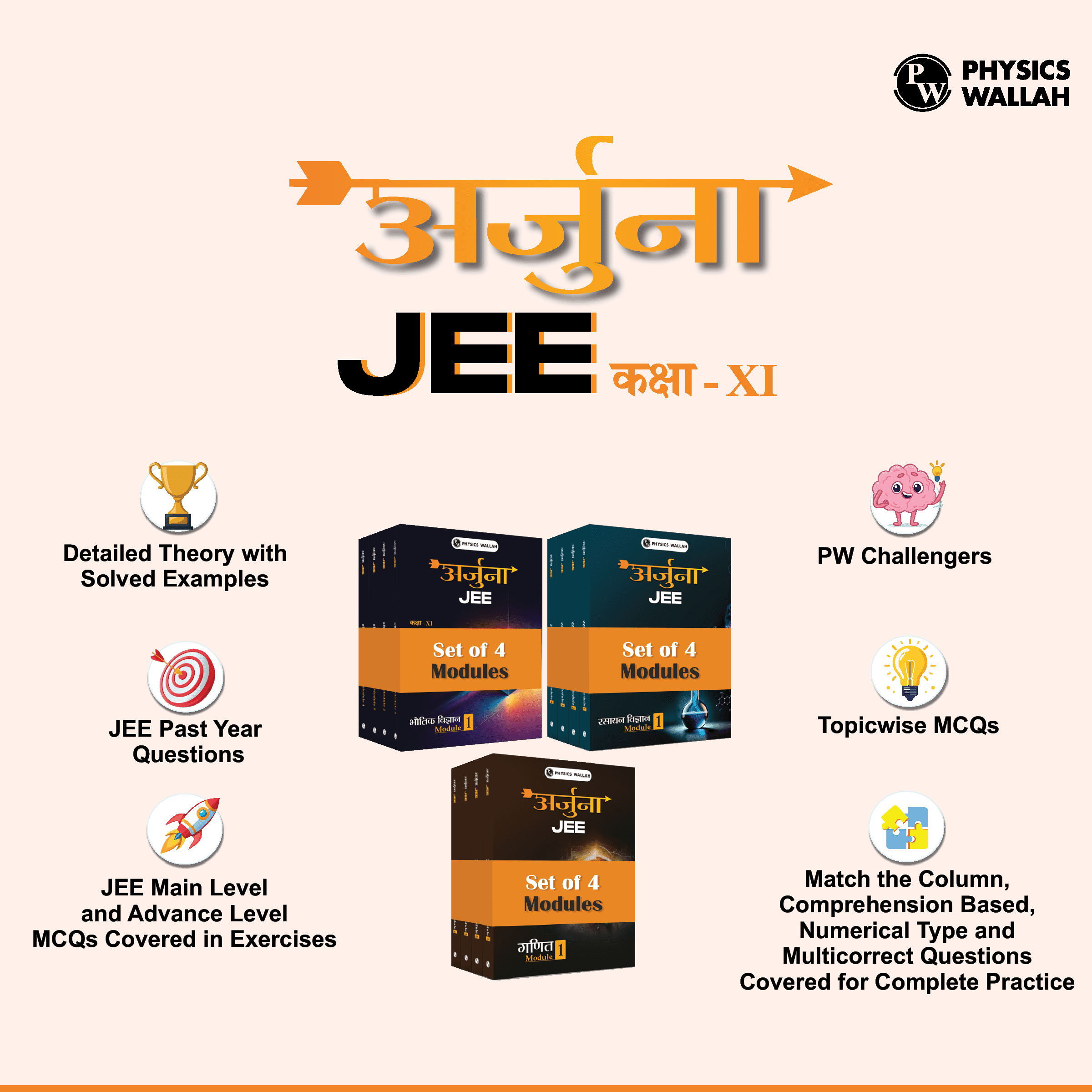 Arjuna JEE Main & Advanced Hindi Edition Class 11 Physics, Chemistry and Mathematics Modules with Solutions Combo Set of 12 Books (2025 Edition)