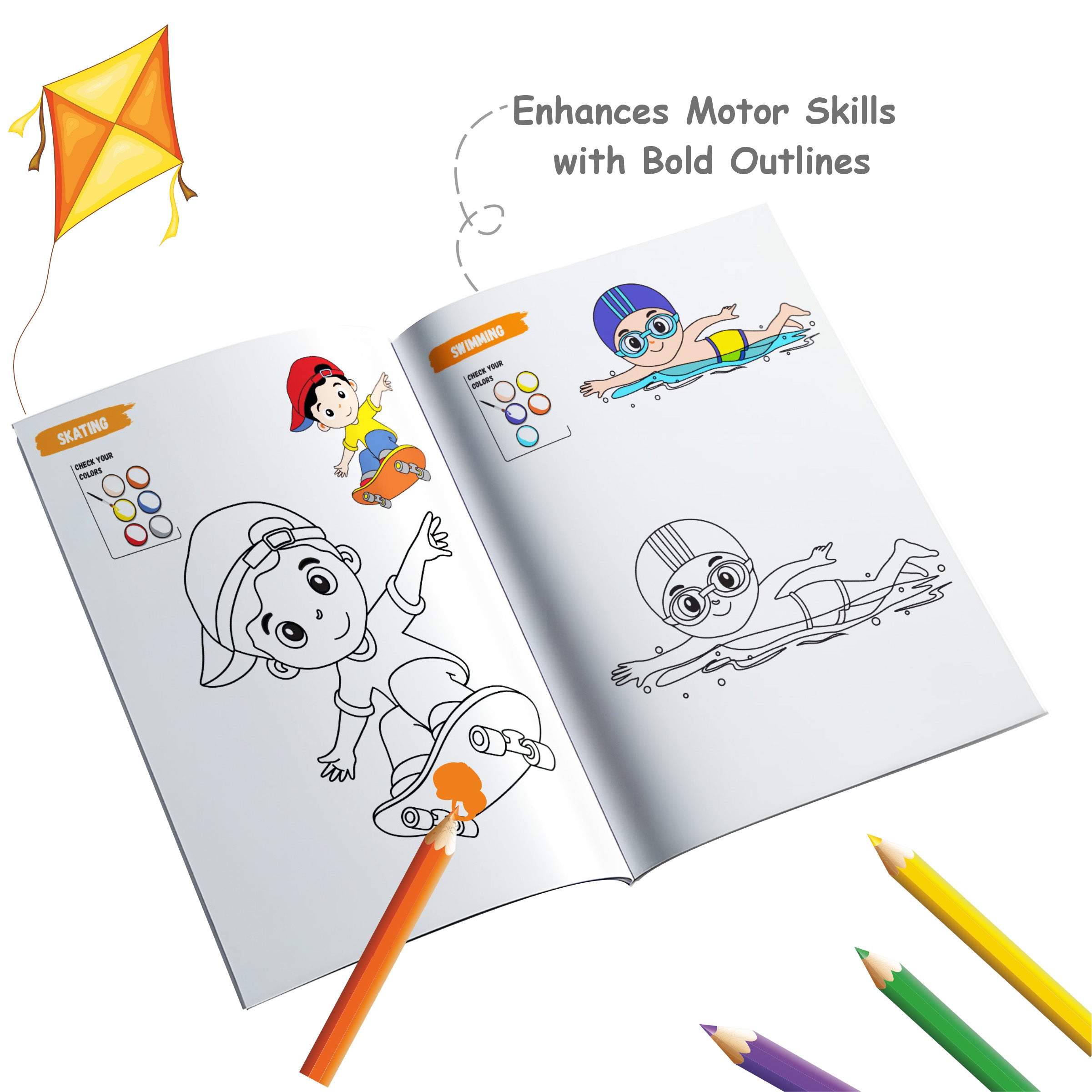 Copy Colour Book For Kids Set of 6 Books - Professions, Sports, Things Around Us, Transport, Flowers, Dinosaurs & Dragons | 2 to 6 Years Old | Ideal Birthday Gift Set for Kids