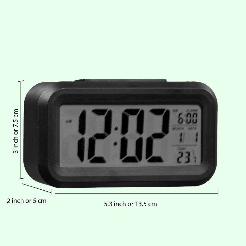 Alarm Clock with Automatic Sensor, Date and Temperature Display, Table Clock for Students, Home, Office, Corporate Use (Black Digital)