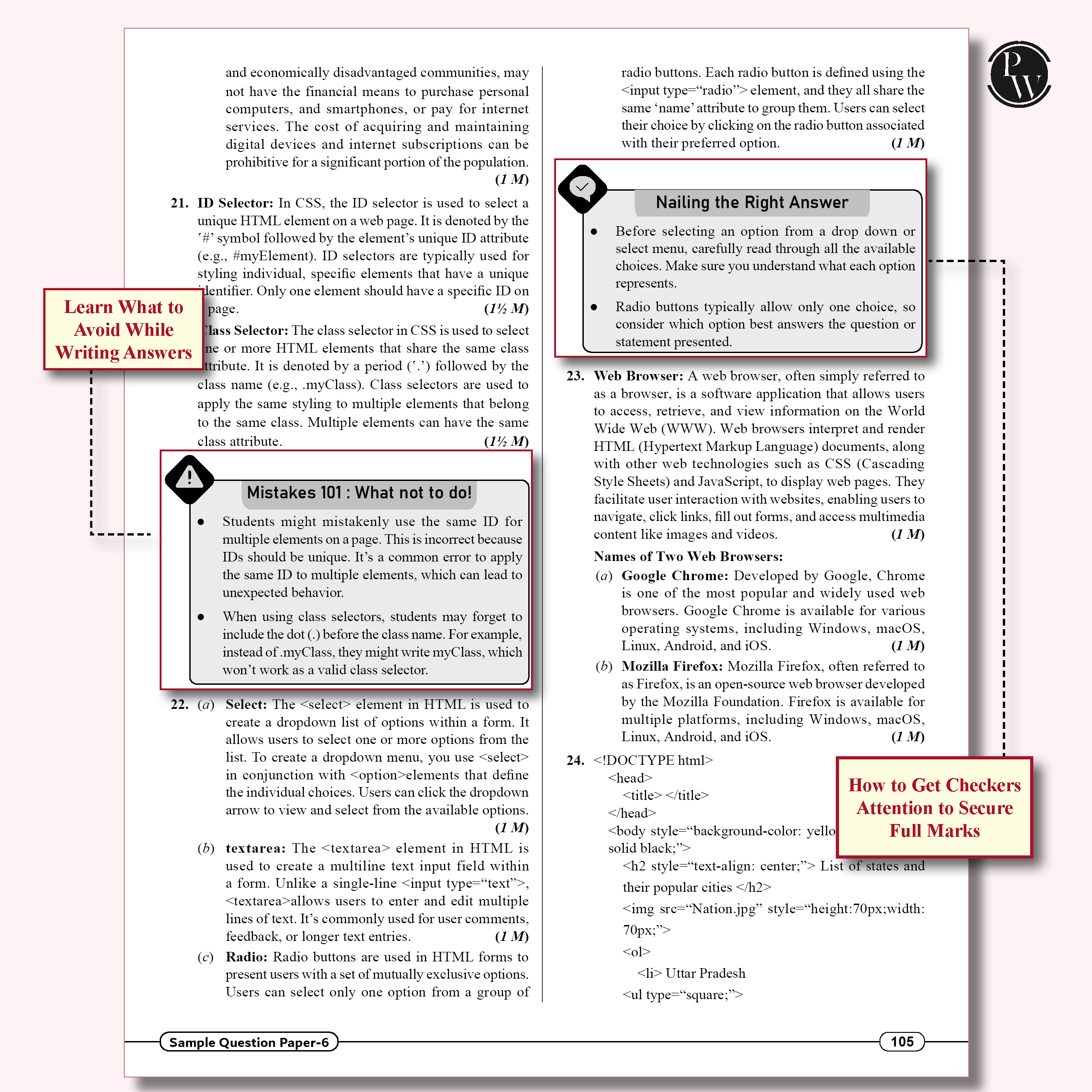 PW 15 CBSE Class 10 Computer Applications Sample Paper for 2026 Exam (As Per Latest SQP Dated 30 July 2025) | Mind Maps with 111 Most Probable Questions