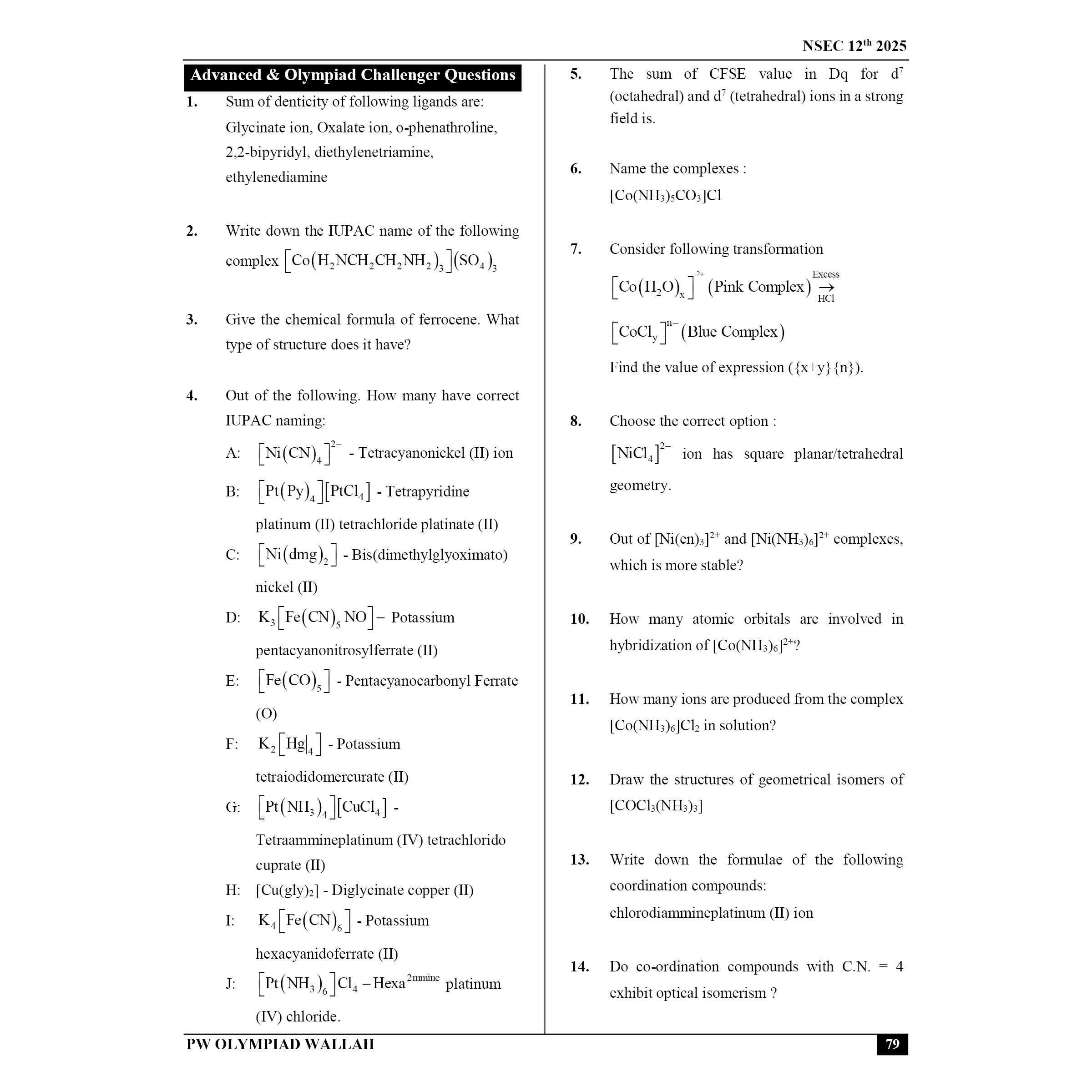 Olympiad Wallah NSEC Class 12 Advanced Chemistry (Part 1) For JEE & Olympiad 2025 | Problems For Analytical Skills | Ideal For NSEC and INChO