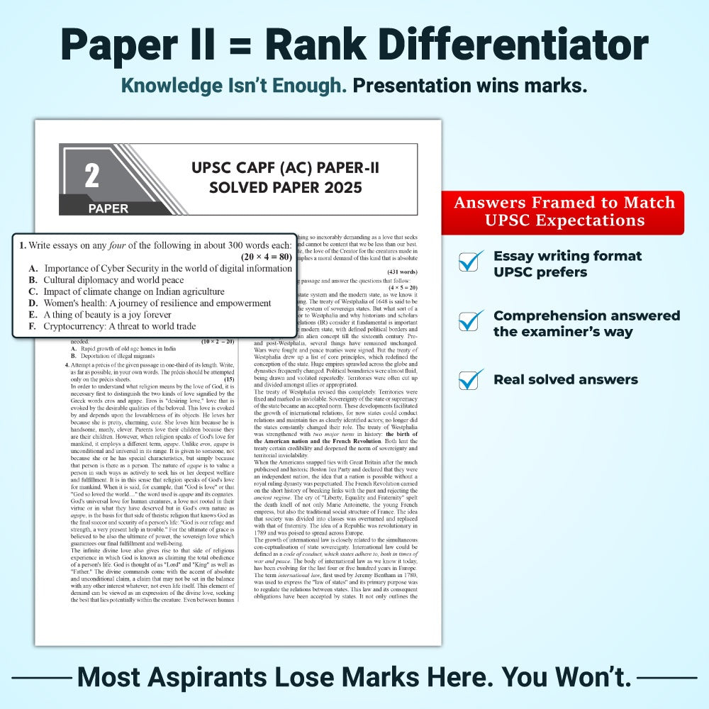 UPSC CAPF AC Central Armed Police Forces Assistant Commandant 15 Previous Year Solved Papers l & ll (2025-2011) PYQ | 2400+ Ques | General Studies & Descriptive Paper For Exams 2026