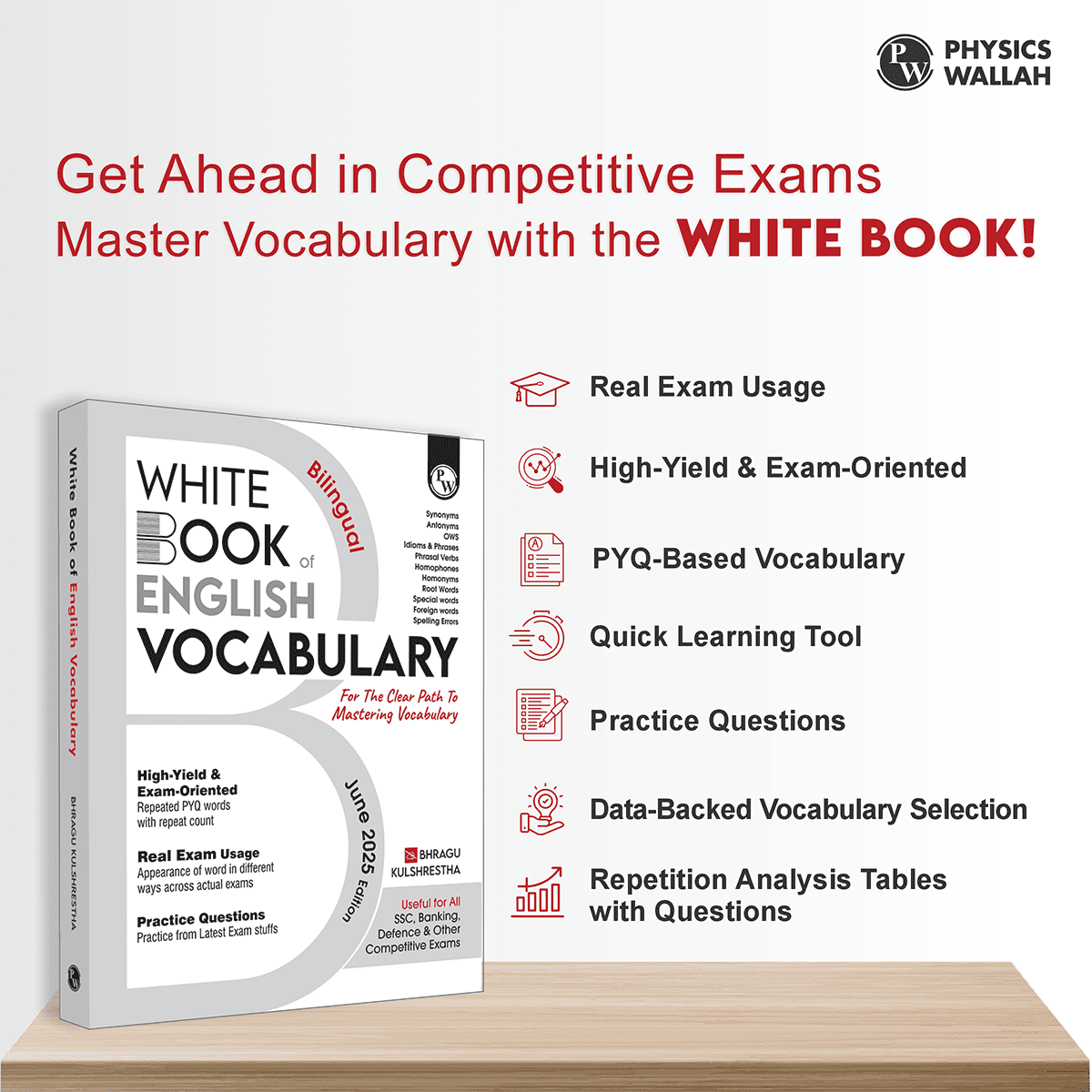 White Book of English Vocabulary June 2025 Edition By Bhragu Sir For SSC CGL, CHSL, MTS, CPO, GD, Banking, Defence, Teaching & Other Competitive Exams (Bilingual)