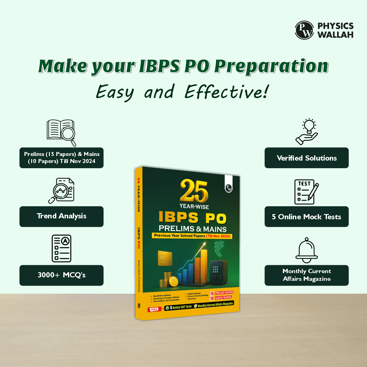 IBPS PO 25 Year-wise Prelims & Mains Previous Year Solved Papers (2024-2011) with 5 Online CBT Tests for Exam 2025 (PYQs) English Edition