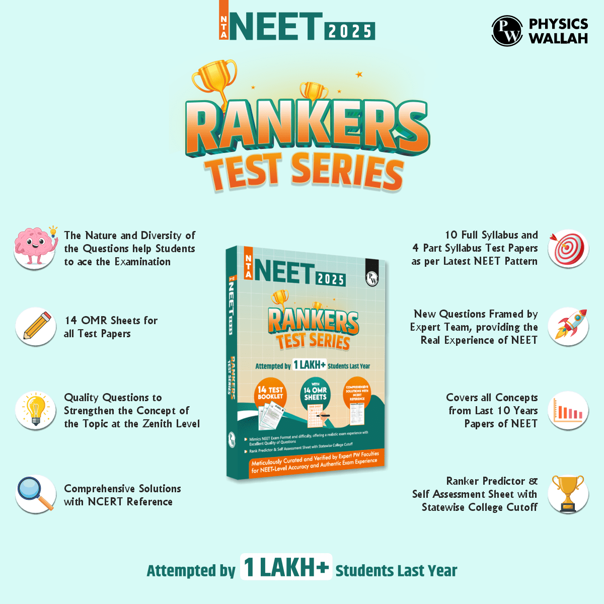 NTA NEET New Pattern Rankers Test Series 2025 (180 Ques) Verified & Curated By Expert Faculties | 10 Full Syllabus + 4 Part Syllabus (Class 11 & 12) | OMR Sheet, Solution Booklet