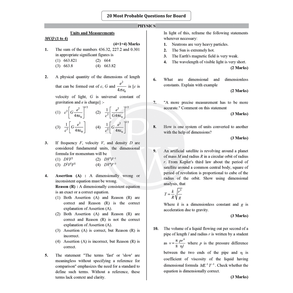 CBSE Class 11 Chapterwise 20 Most Probable Questions Physics, Chemistry, Biology and Mathematics For 2026 Exams | NCERT References & Detailed Explanations