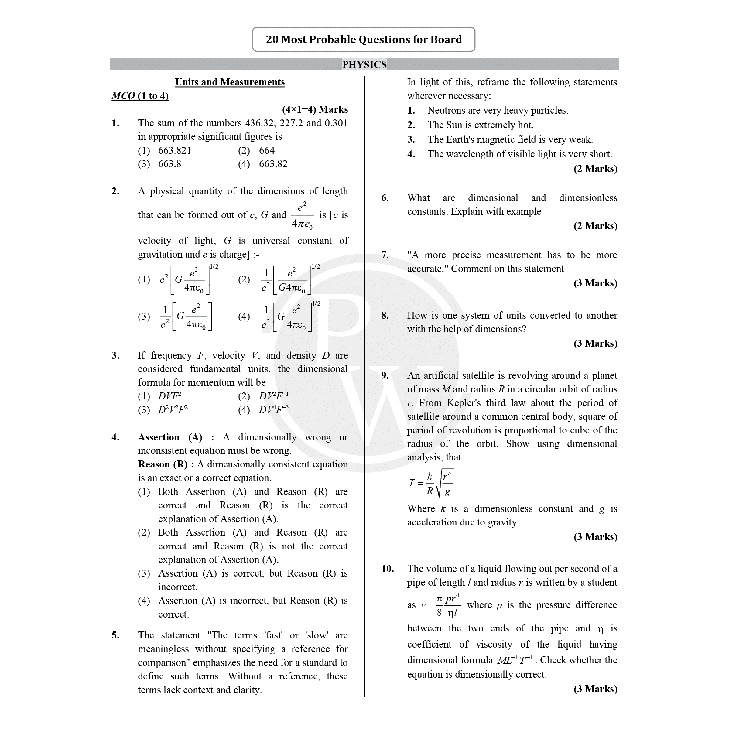 CBSE Class 11 Chapterwise 20 Most Probable Questions Physics, Chemistry, Biology and Mathematics For 2026 Exams | NCERT References & Detailed Explanations