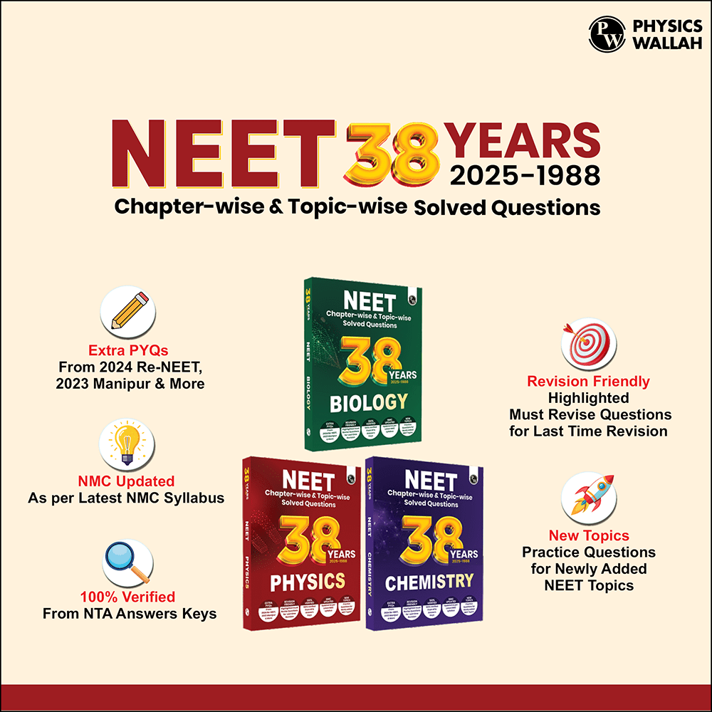 38 Years NEET Previous Year Solved Question Papers Physics, Chemistry and Biology PYQ Combo Set of 3 Books (2025 - 1988) Chapterwise Topicwise Solutions For NEET Exam 2026