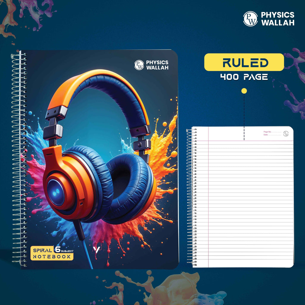 Physics Wallah 400 Pages Notebook | 6 Subject | A4 Ruled | Spiral Binding | Strong Plastic Cover | Ideal for School, College & Exam Preparation